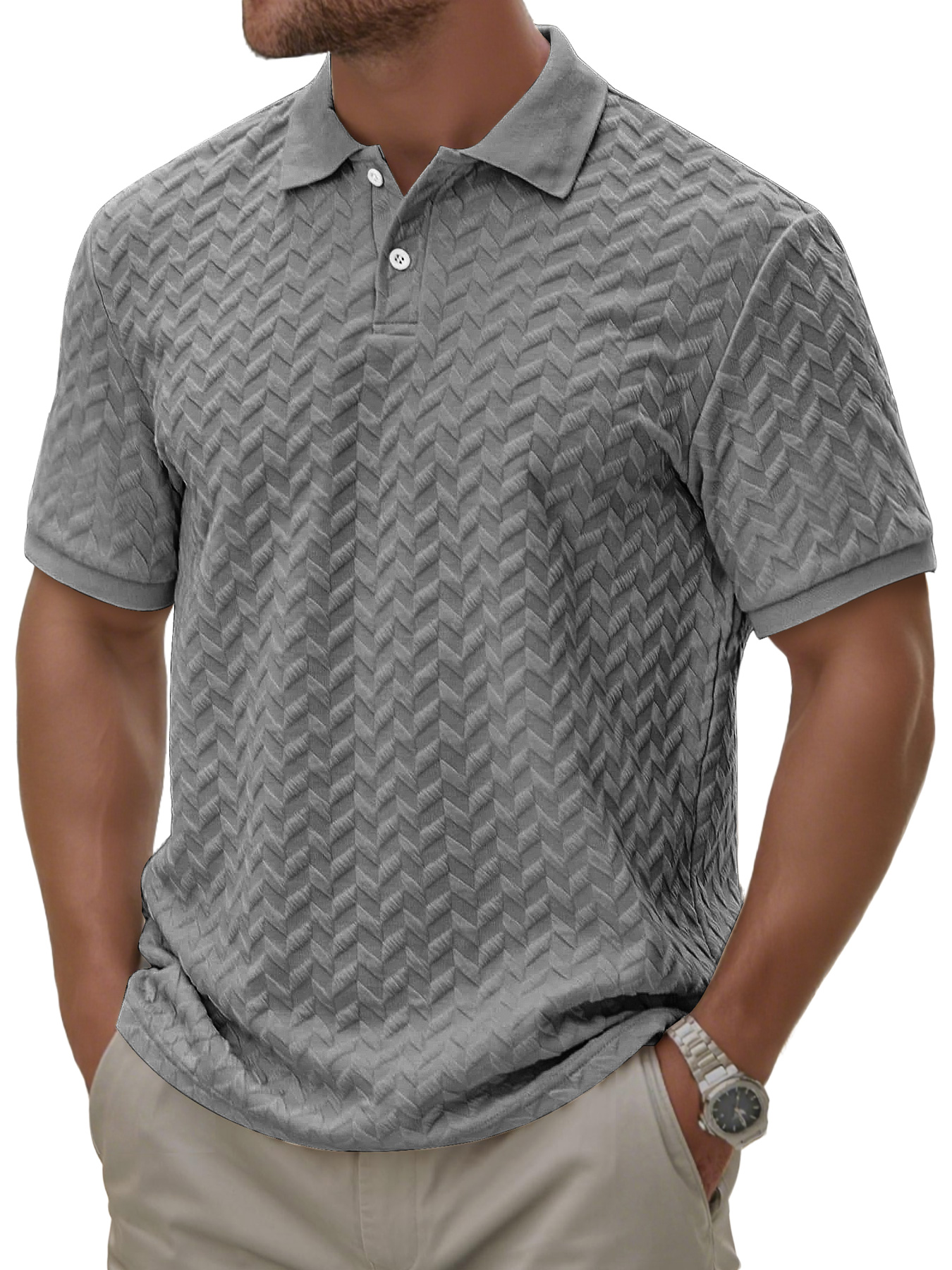 Men's Daily Texture Casual Lapel Button Comfortable Short-sleeved Polo Shirt