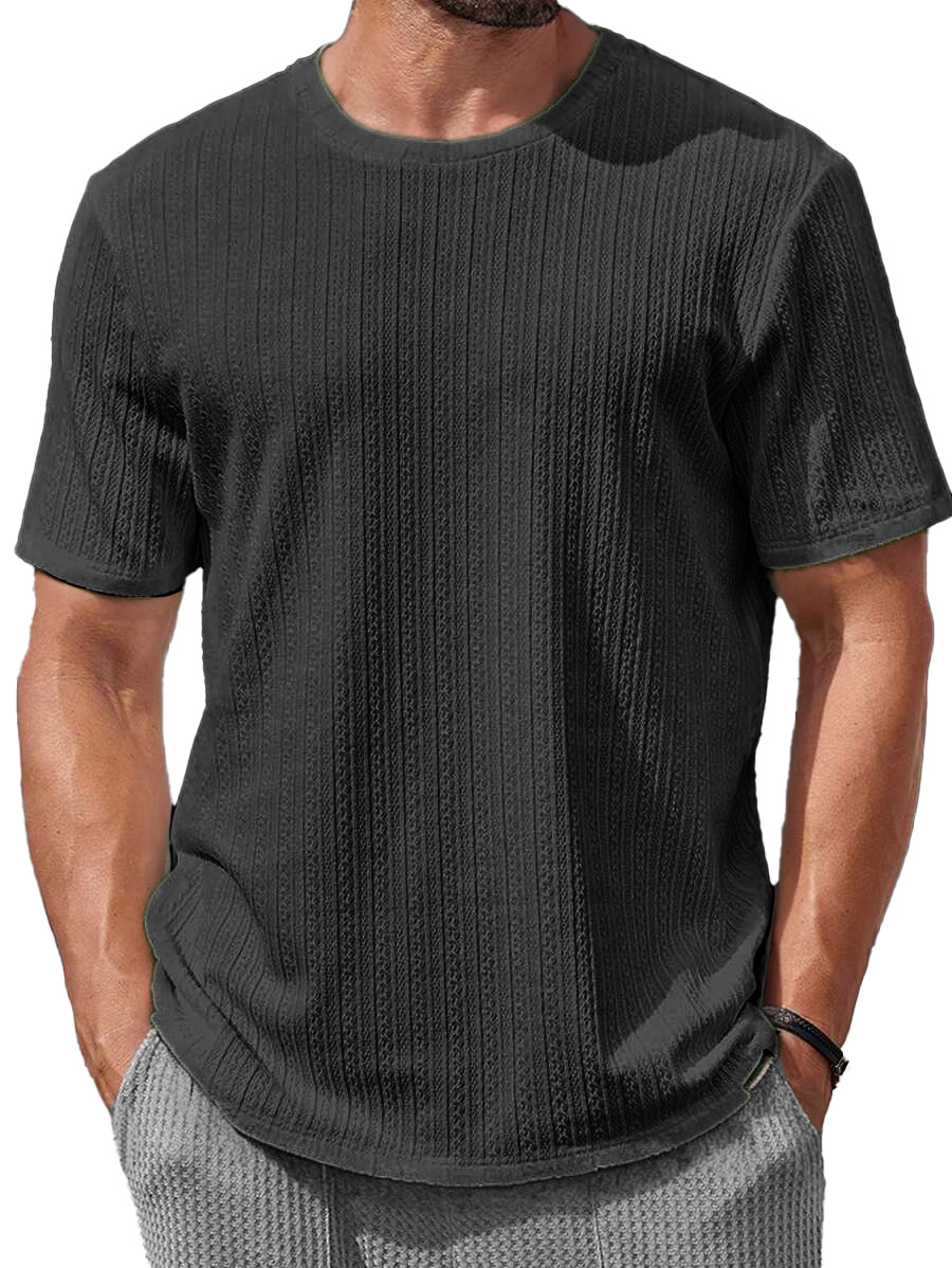 Men's Fashion Casual Jacquard Round Neck Short-sleeved T-shirt