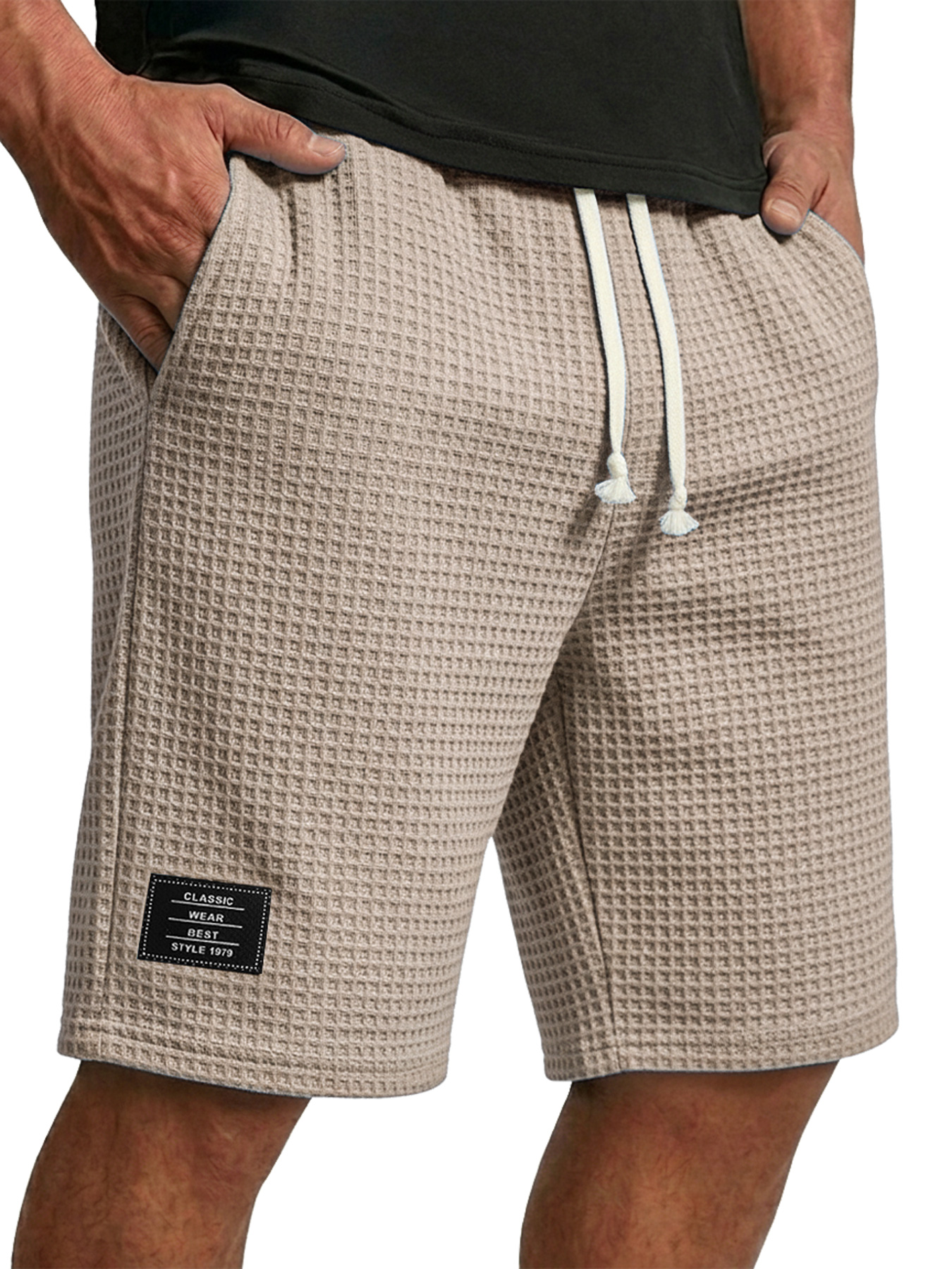 Men's Waffle Embroidered Logo Casual Loose Shorts