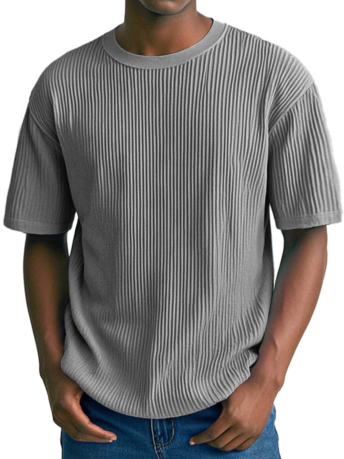 Men's Daily Ribbed Round Neck Casual Comfortable Solid Color Short-Sleeved T-shirt