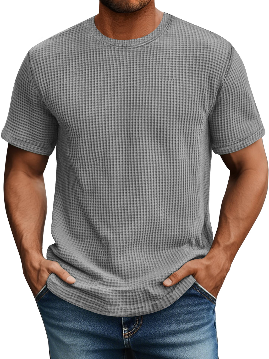 Men's Daily Waffle Casual Round Neck Comfortable Short Sleeve T-Shirt
