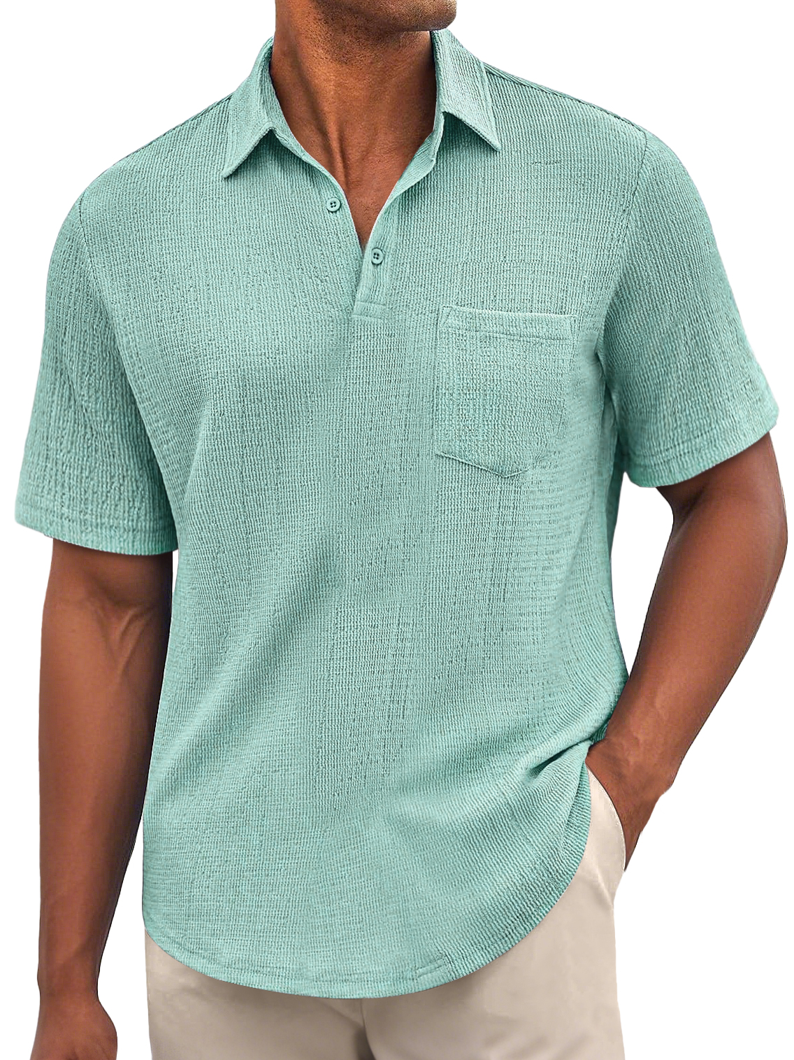 Men's Daily Bubble Wrinkle Casual Pocket Solid Color Short Sleeve POLO Shirt