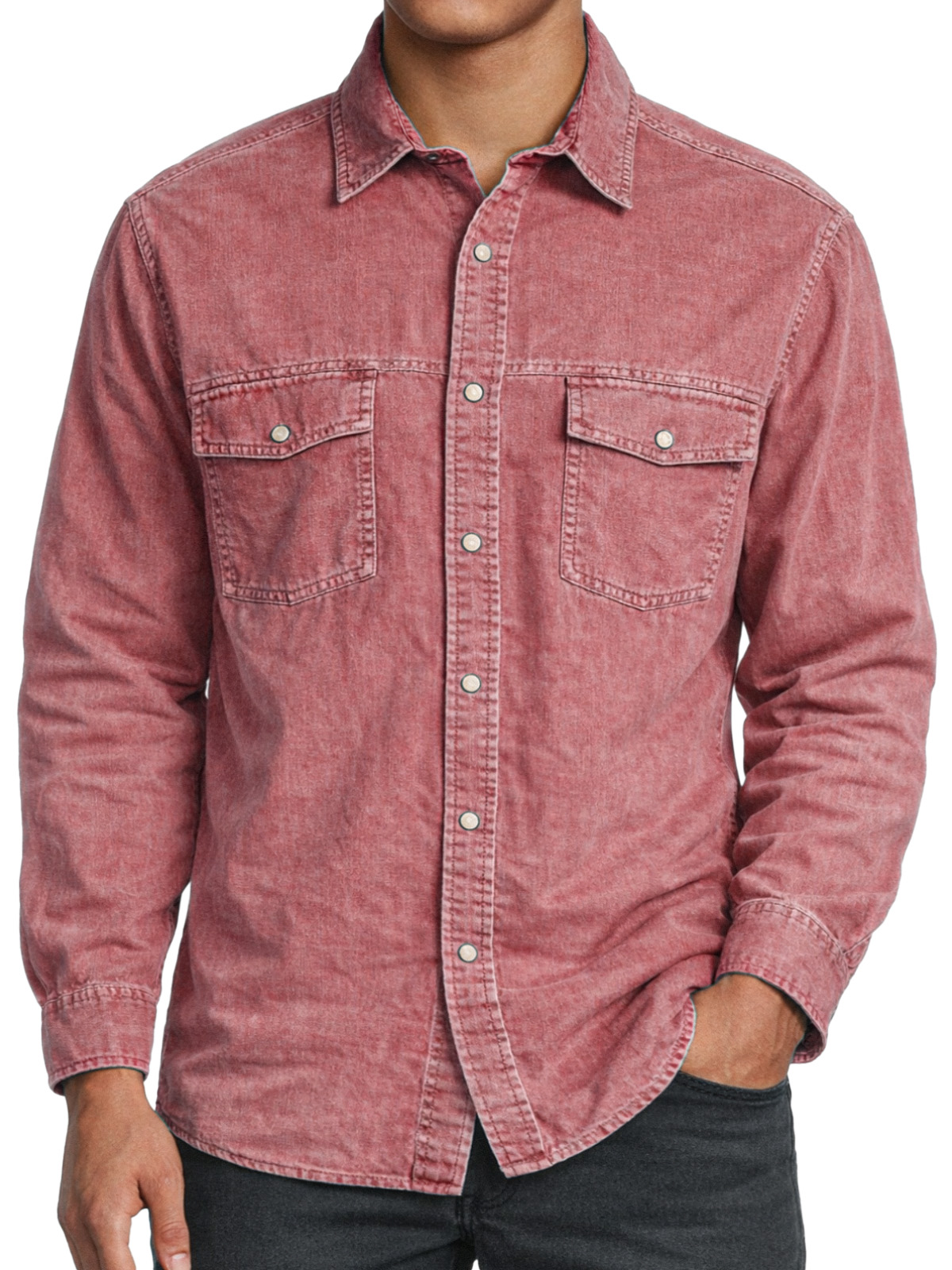 Men's Retro Double-pocket Collared Long-sleeved Shirt