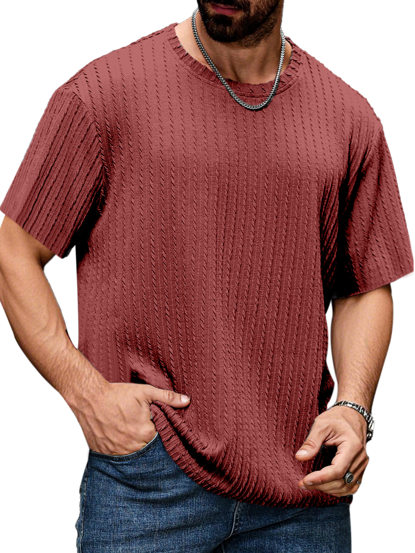 Men's Simple Daily Texture Short Sleeve Round Neck T-shirt