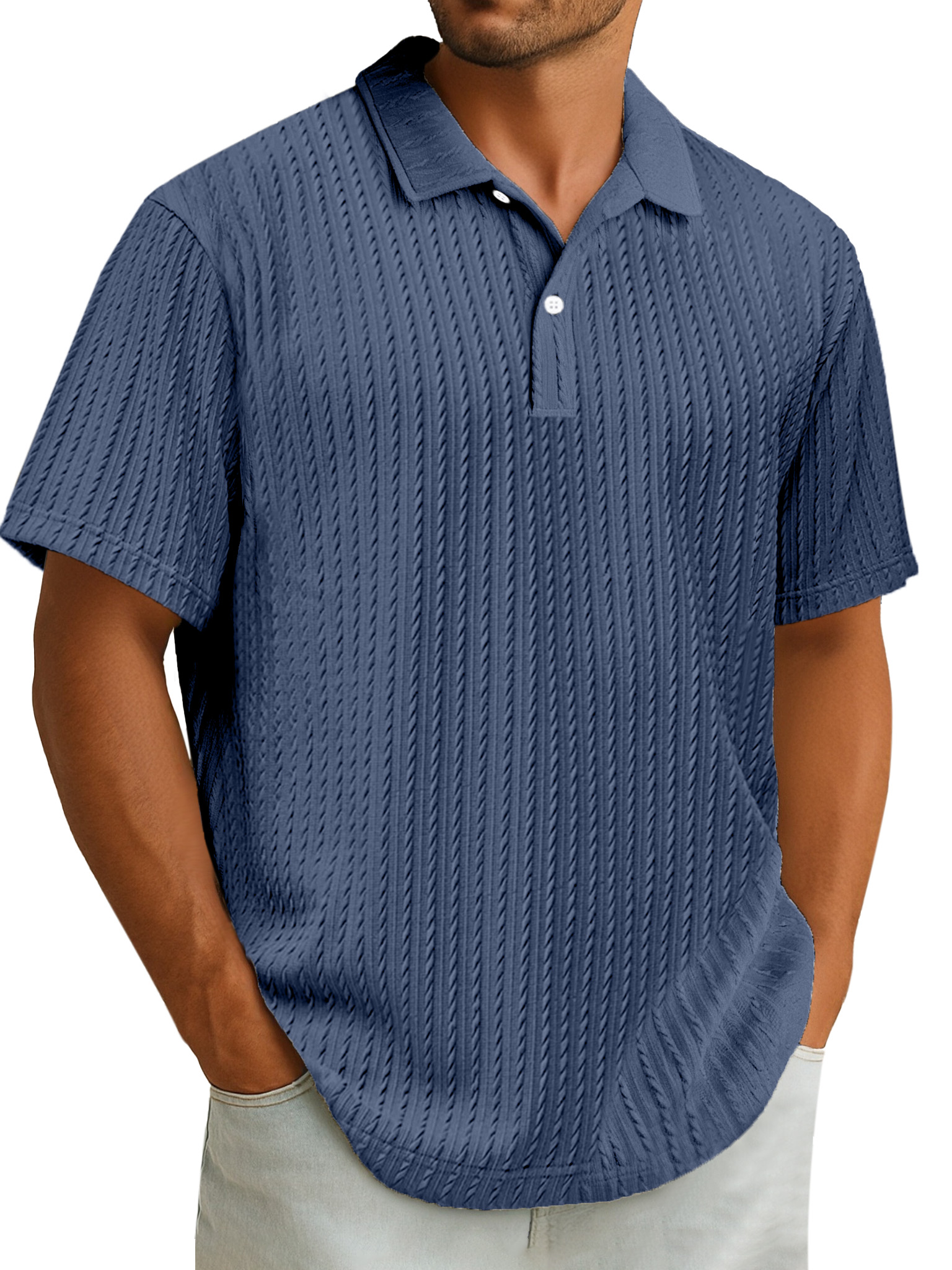 Men's Casual Simple Design Solid Color Texture Short-sleeved Polo Shirt