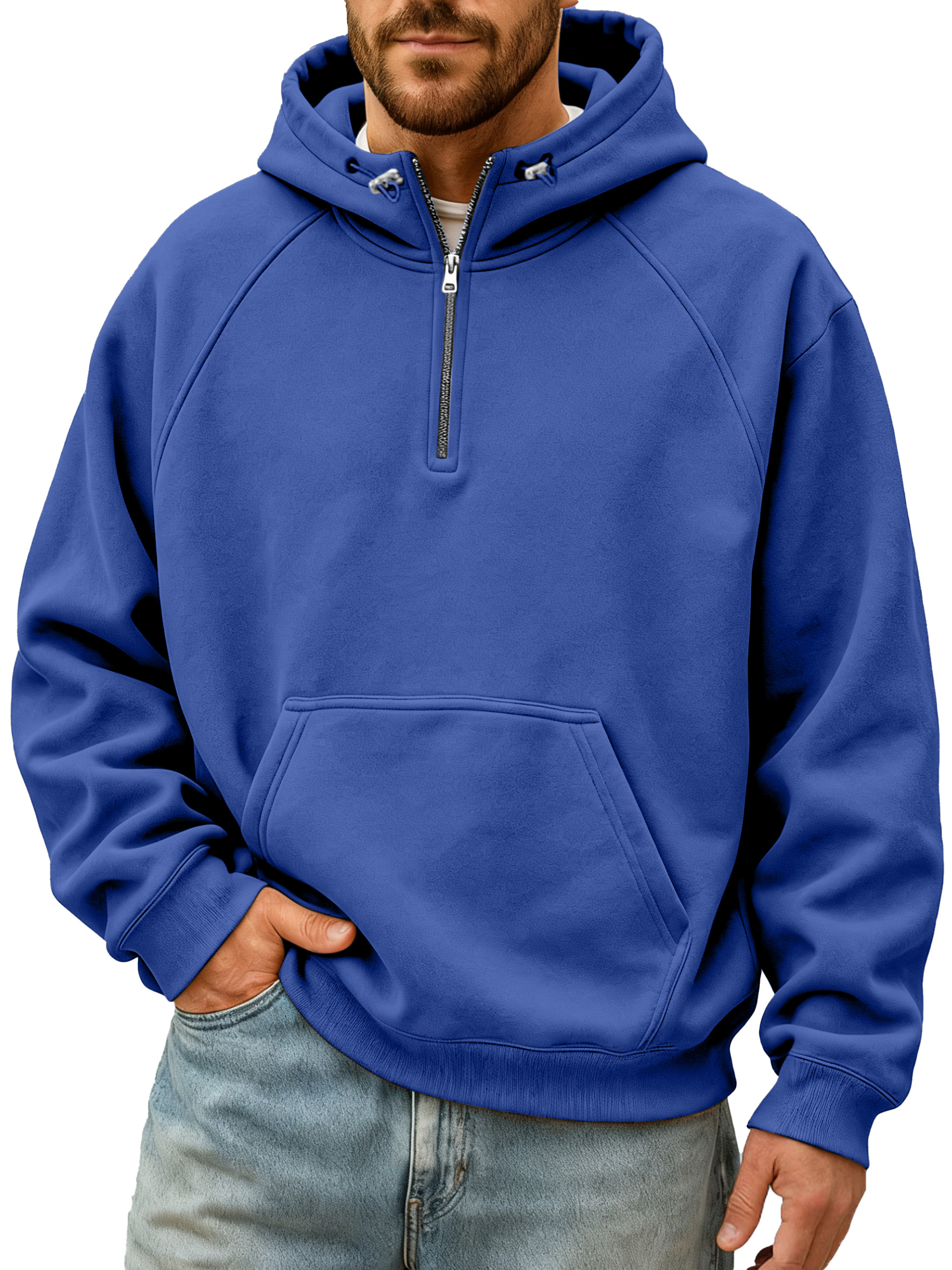 Men's Simple And Comfortable Solid Color Stand Collar Zipper Hooded Sweatshirt