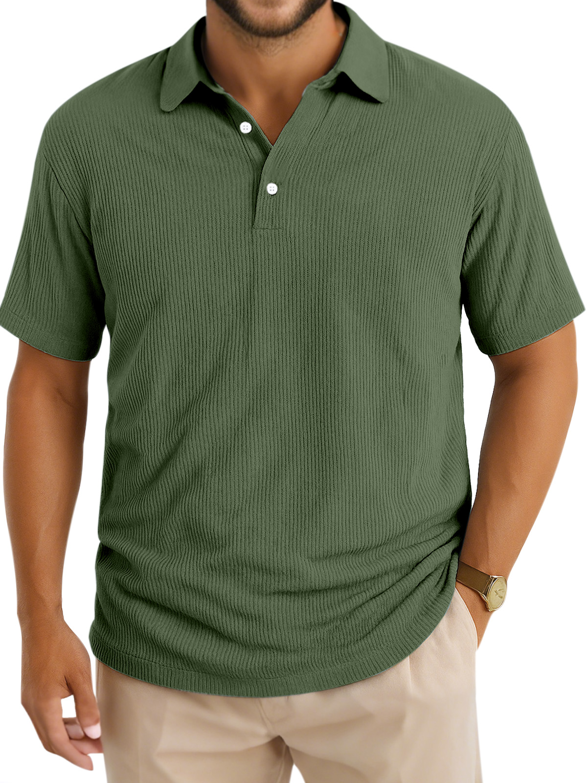 Men's Daily Simple Vertical Pit Lapel Button Short Sleeve Polo Shirt
