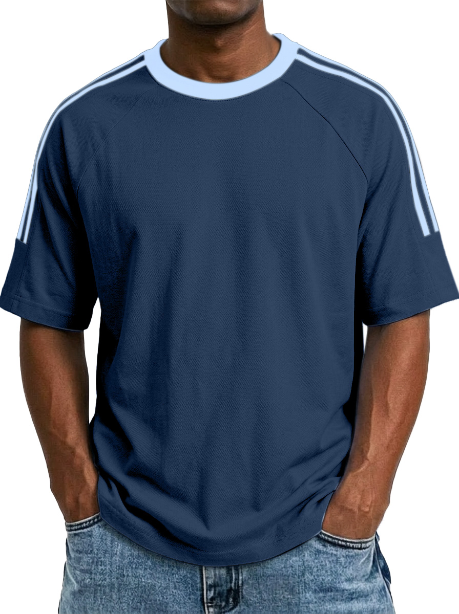 Men's American Contrast Three-stripes Pure Cotton Comfortable And Breathable Short-sleeved T-shirt