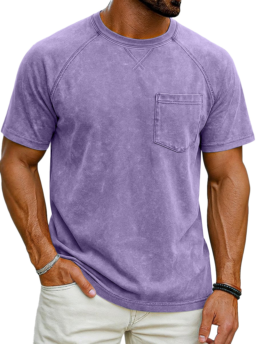Vintage distressed raglan sleeve short-sleeved crew neck T-shirt
