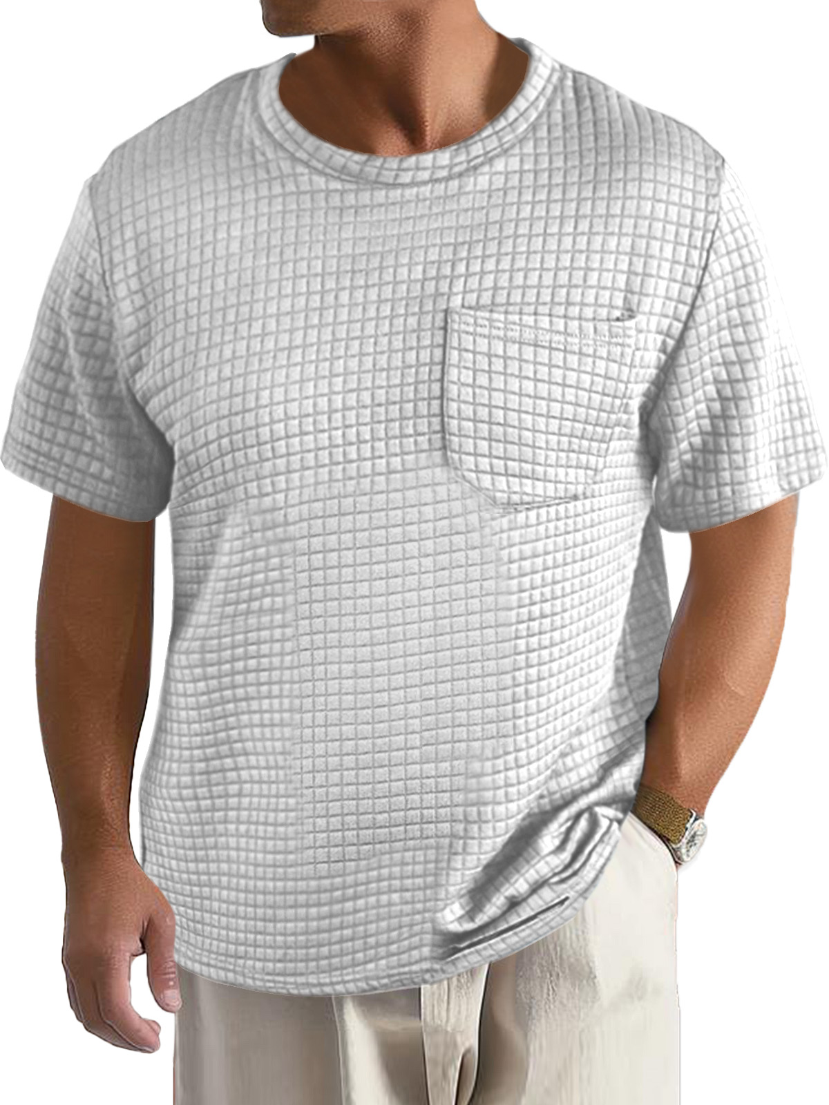 Men's Casual Daily Solid Color Small Square Short Sleeve Pocket T-shirt