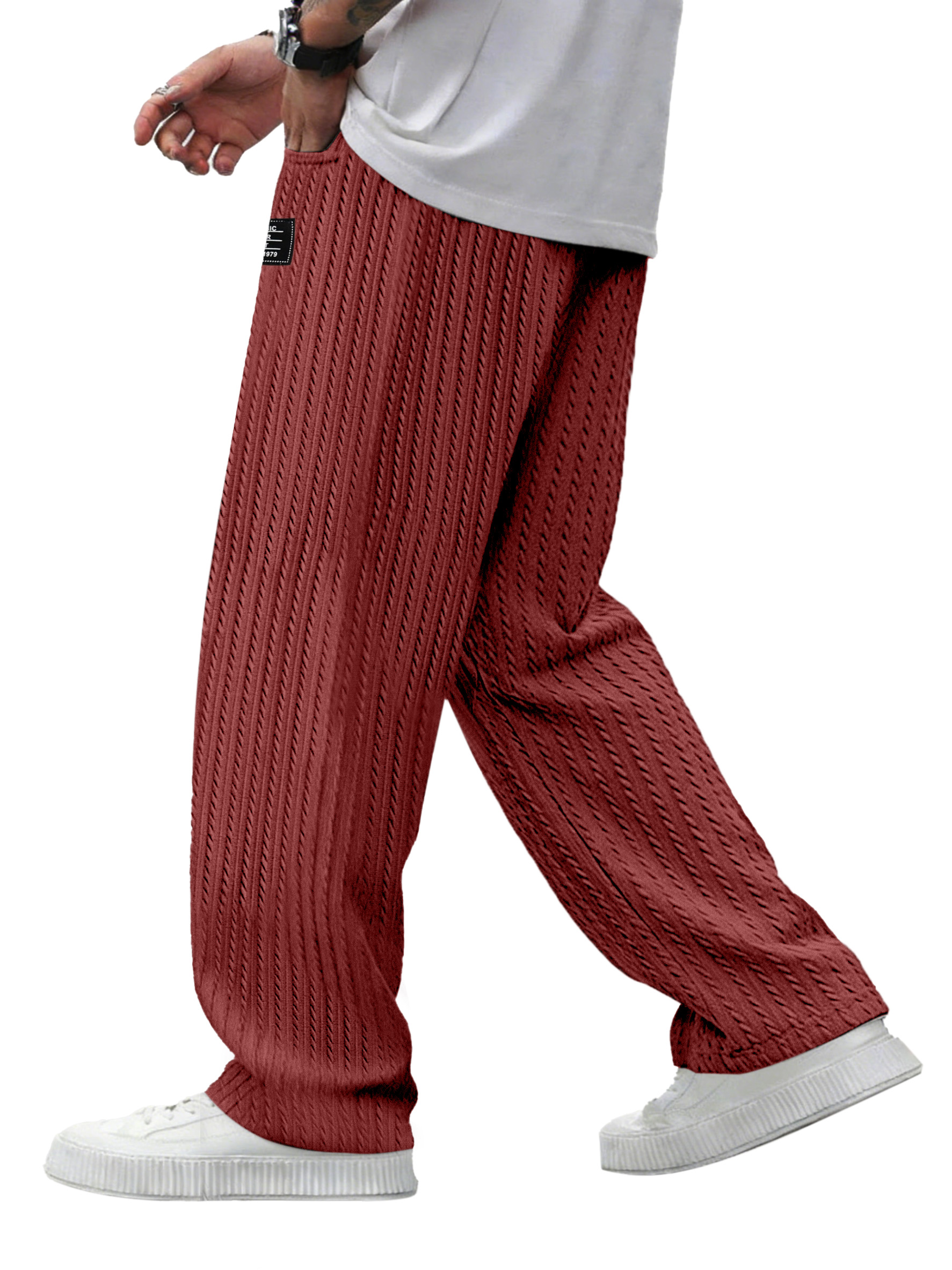 Men's Simple And Versatile Knitted Cable-knit Loose Straight-leg Trousers
