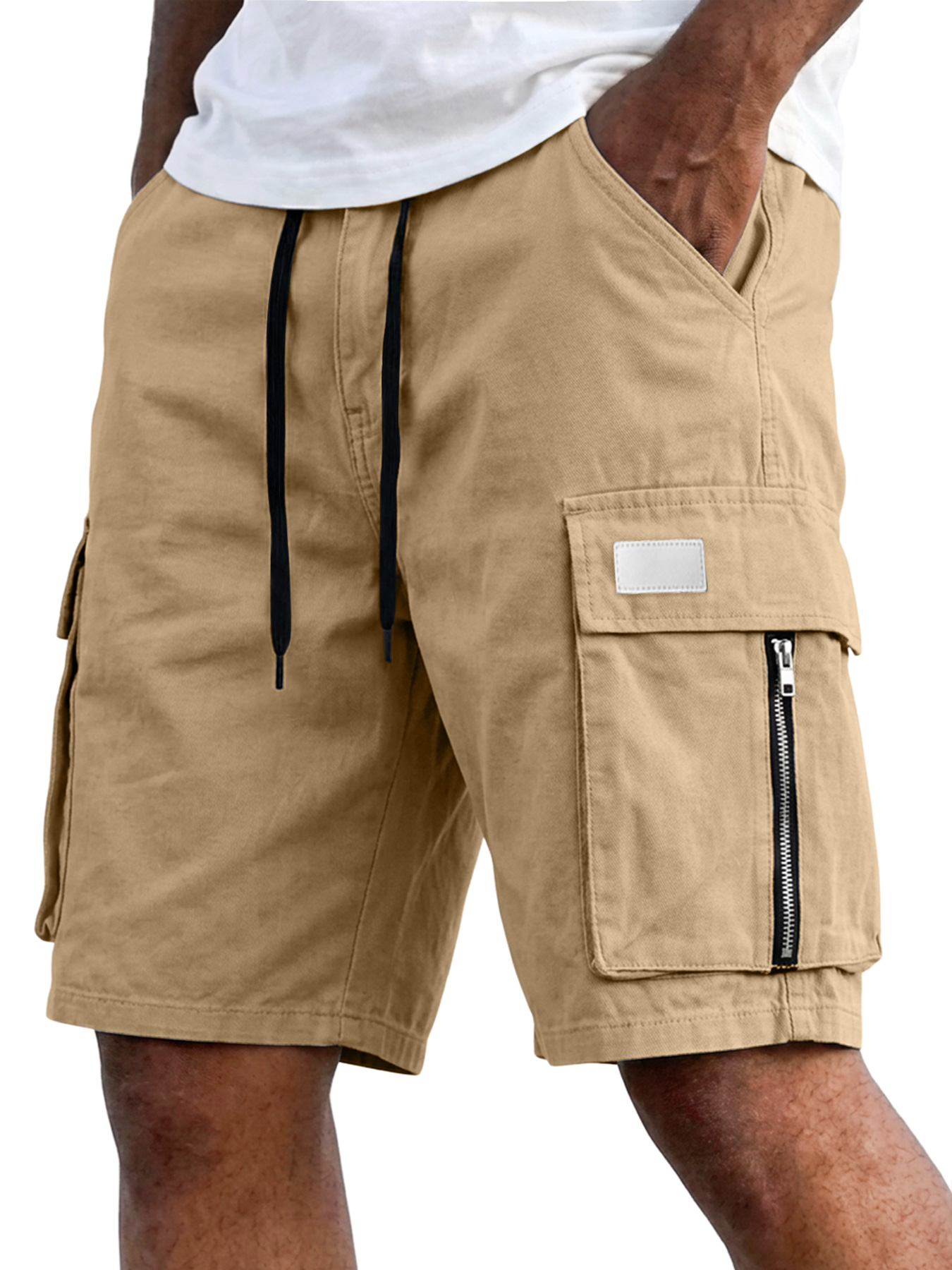 Men's Casual Multi-Pocket Zipper Embroidered Logo Loose-fitting Cargo Shorts