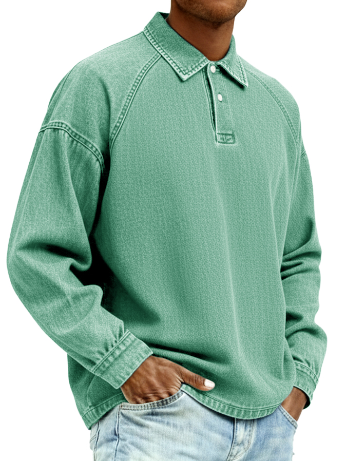Men's Retro Distressed Fashion Raglan Collared Polo Shirt