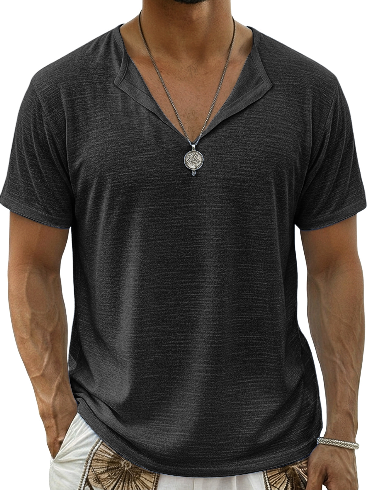 Men's Comfortable Cotton Linen V-Neck Casual Short-Sleeve T-Shirt