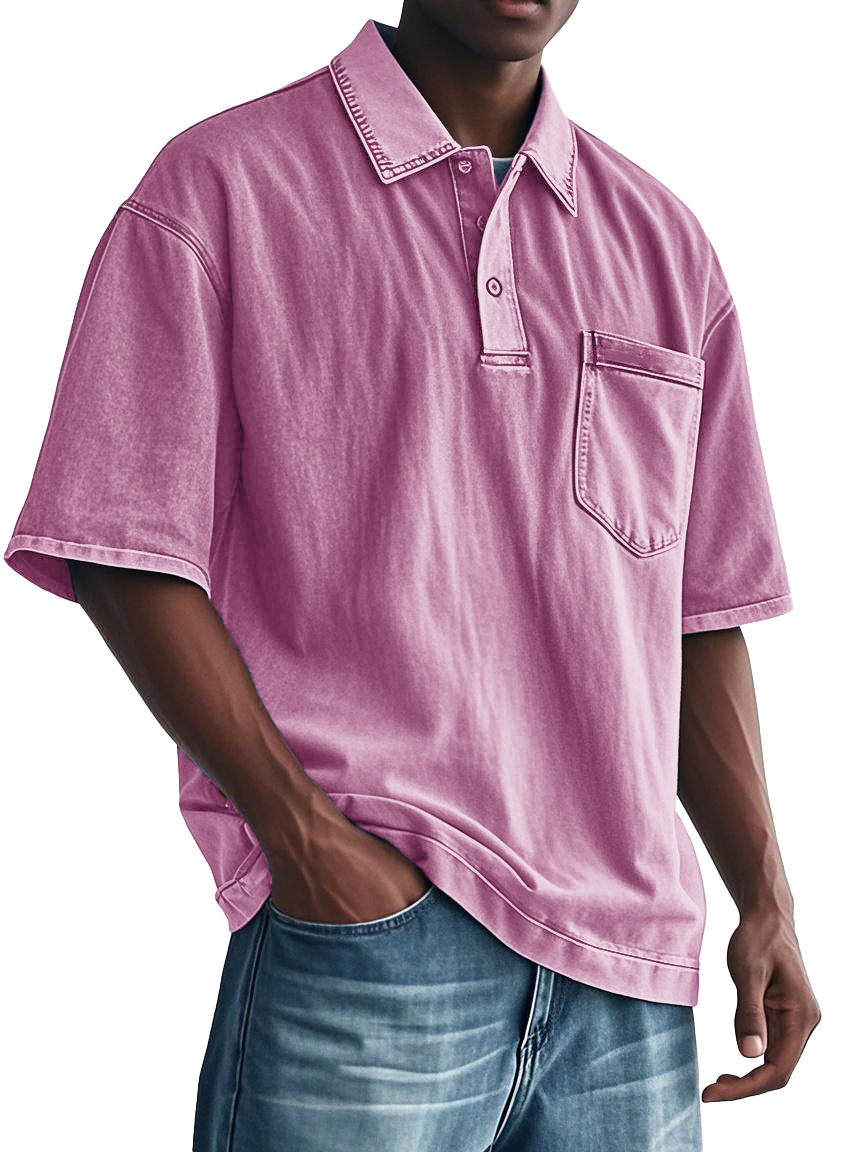 Men's Fashion Retro Distressed Lapel Pocket Polo Shirt