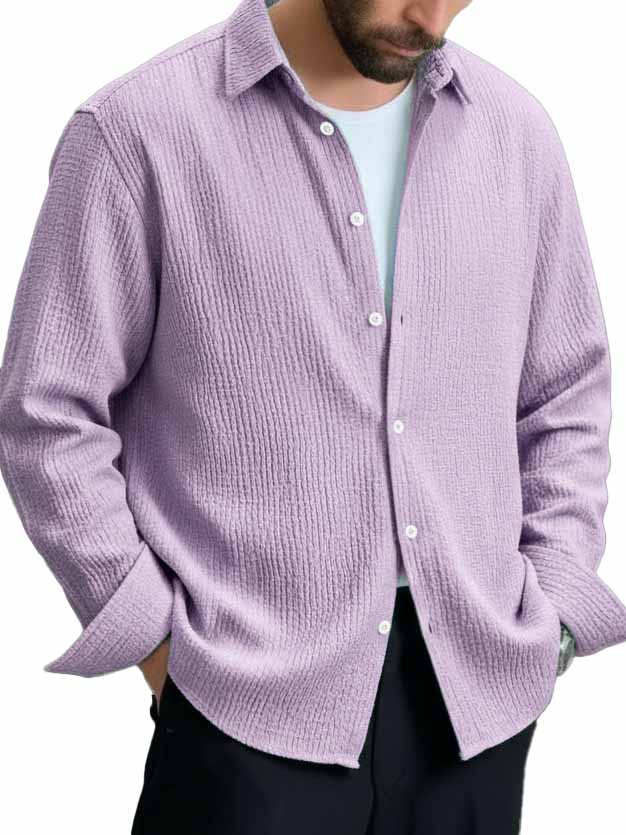 Men's Stylish Casual Pleated Lapel Long-sleeved Shirt
