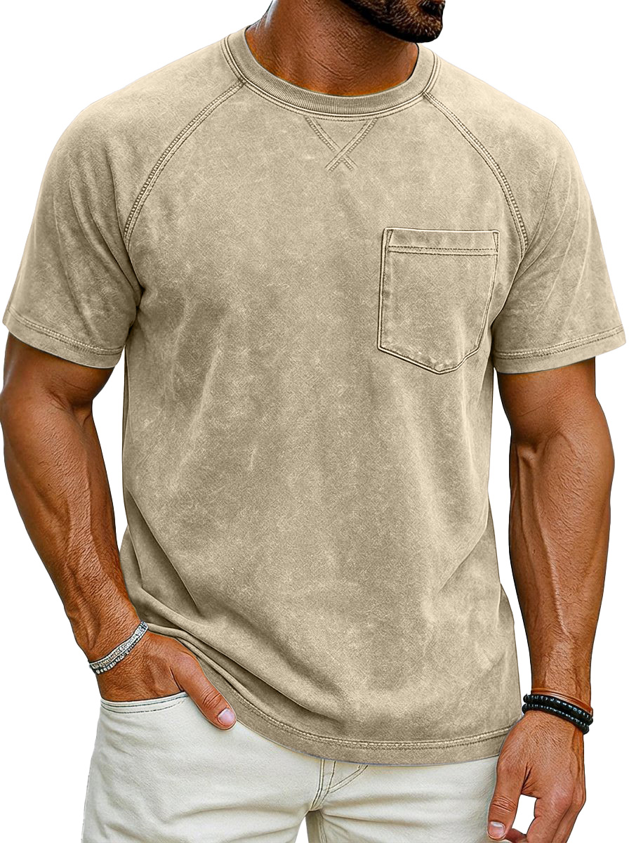 Vintage distressed raglan sleeve short-sleeved crew neck T-shirt