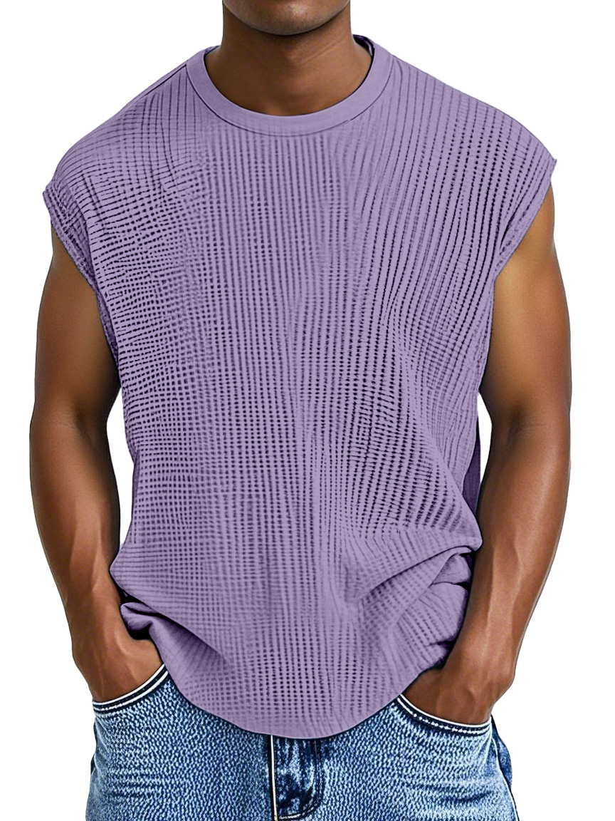 Men's Casual Solid Color Comfortable Loose Texture Sleeveless T-shirt