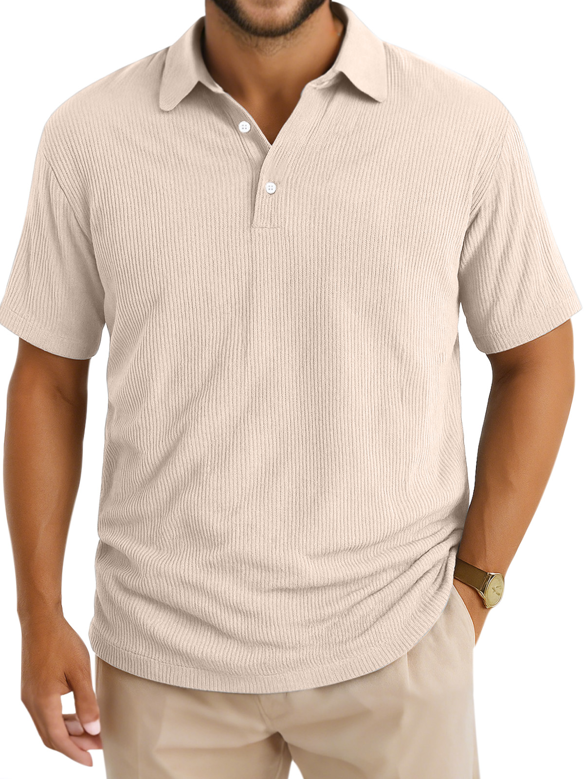 Men's Daily Simple Vertical Pit Lapel Button Short Sleeve Polo Shirt