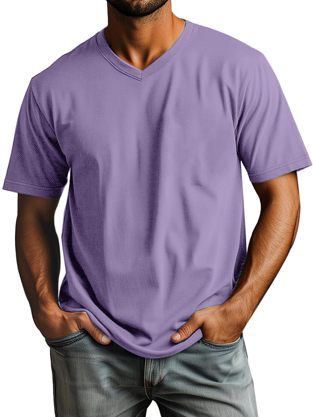Men's Casual Simple Solid Color Daily V-neck Short-sleeved T-shirt