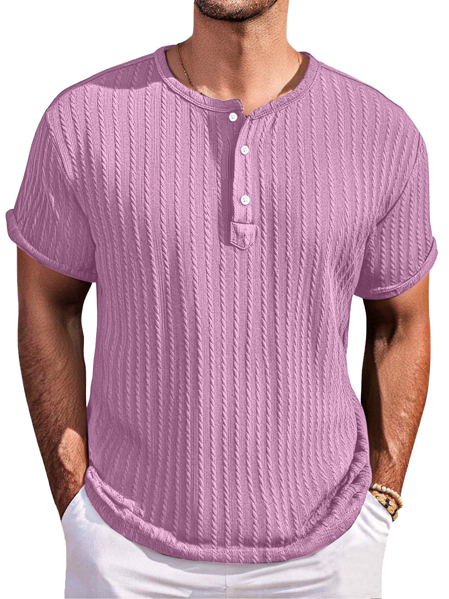 Men's Simple Casual Texture Loose Short-sleeved Henley Shirt