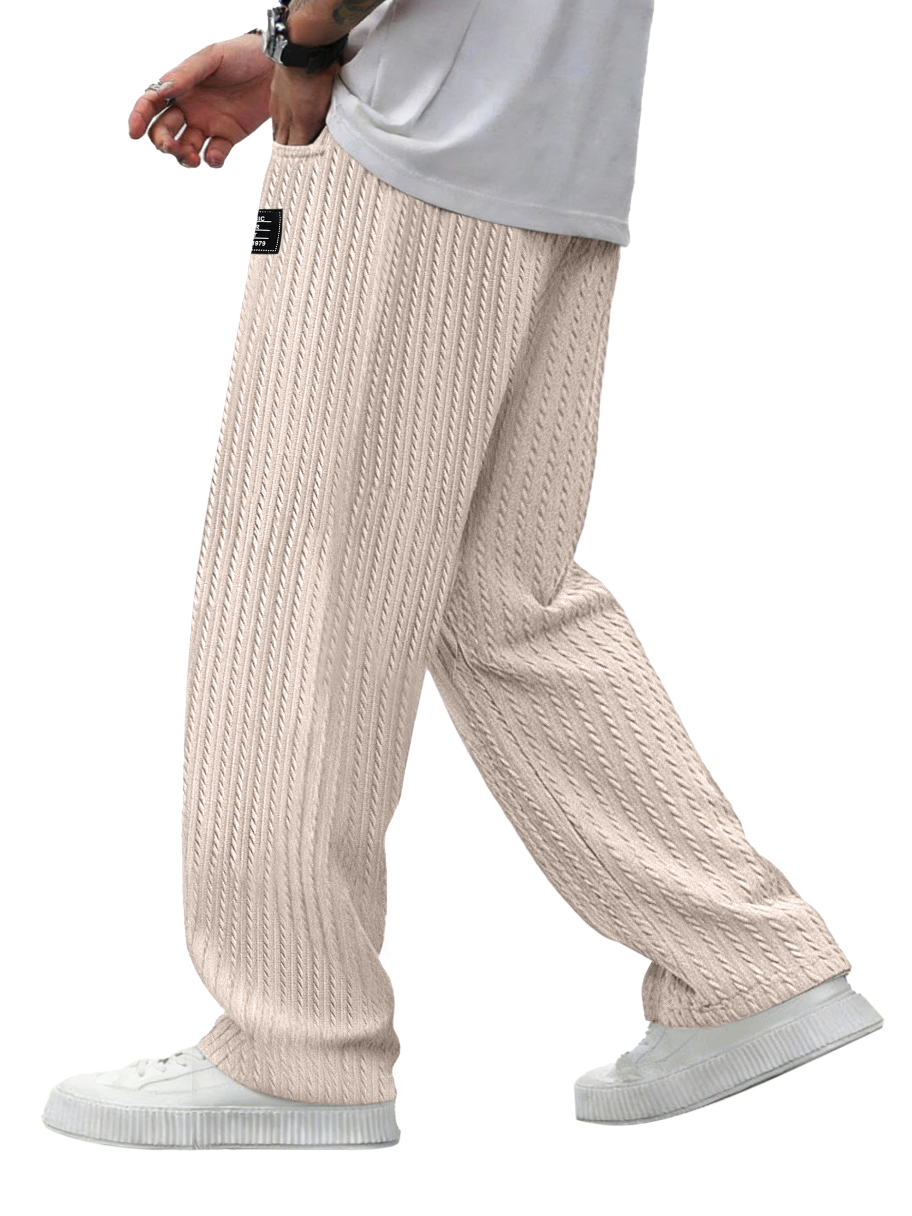 Men's Simple And Versatile Knitted Cable-knit Loose Straight-leg Trousers