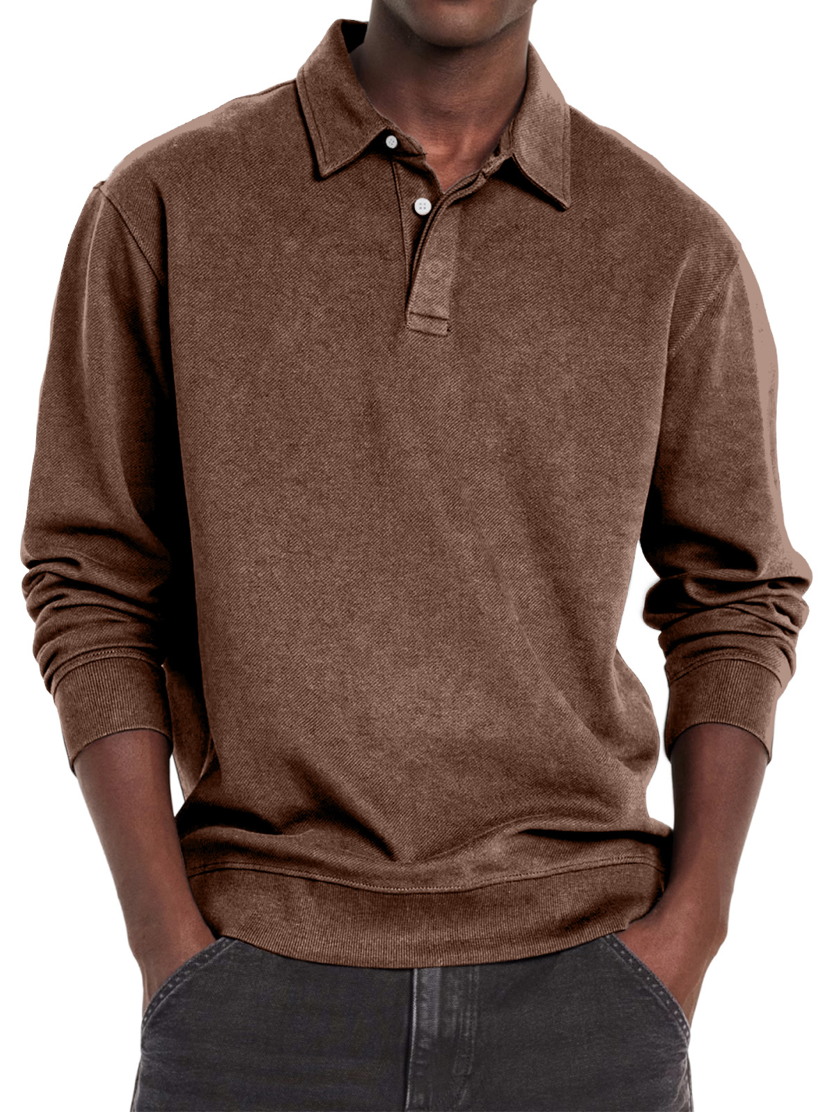 Men's Casual Vintage Lapel Button Long Sleeve Sweatshirt