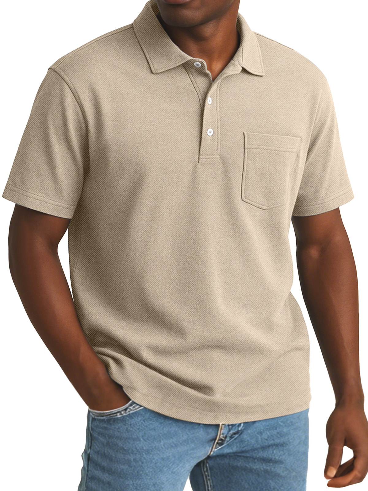 Men's Simple Daily Solid Color Comfortable Button Lapel Short Sleeve Polo Shirt