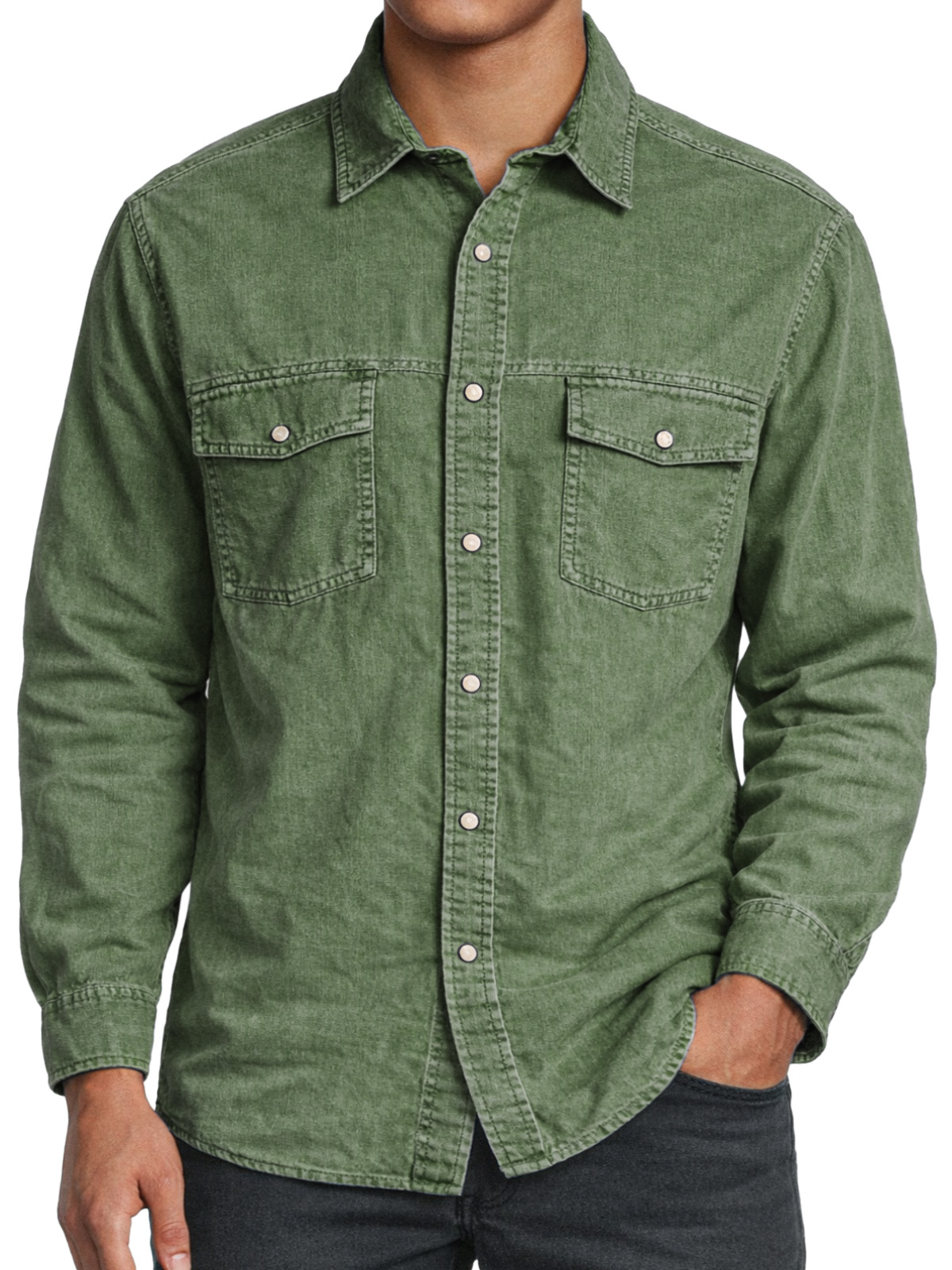 Men's Retro Double-pocket Collared Long-sleeved Shirt