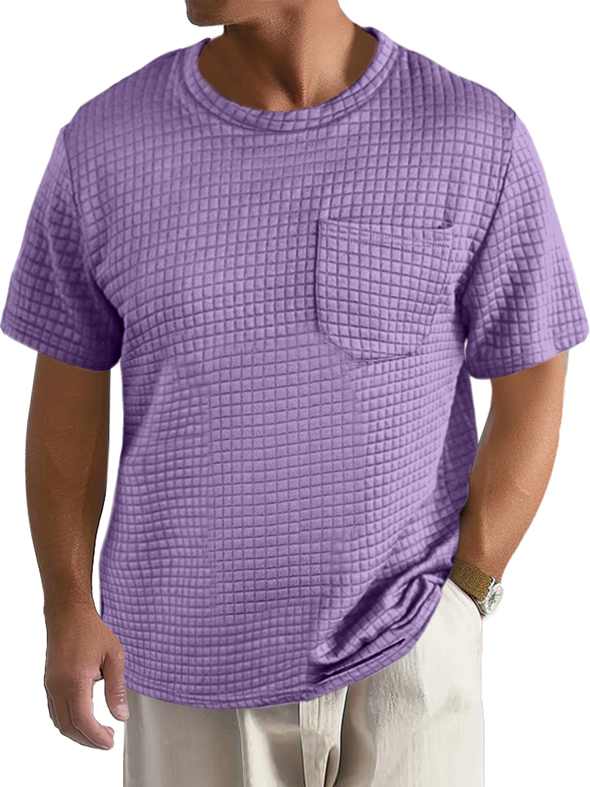 Men's Casual Daily Solid Color Small Square Short Sleeve Pocket T-shirt