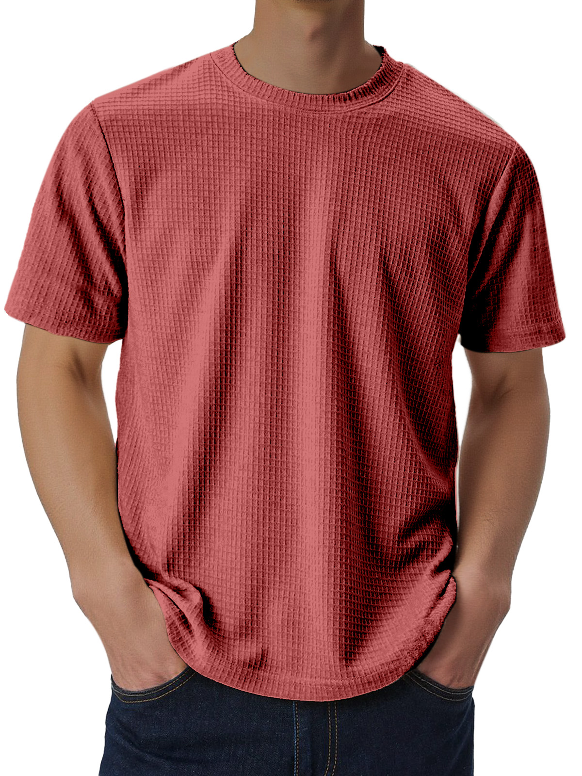 Men's Casual Loose Comfortable Waffle Short Sleeve T-shirt
