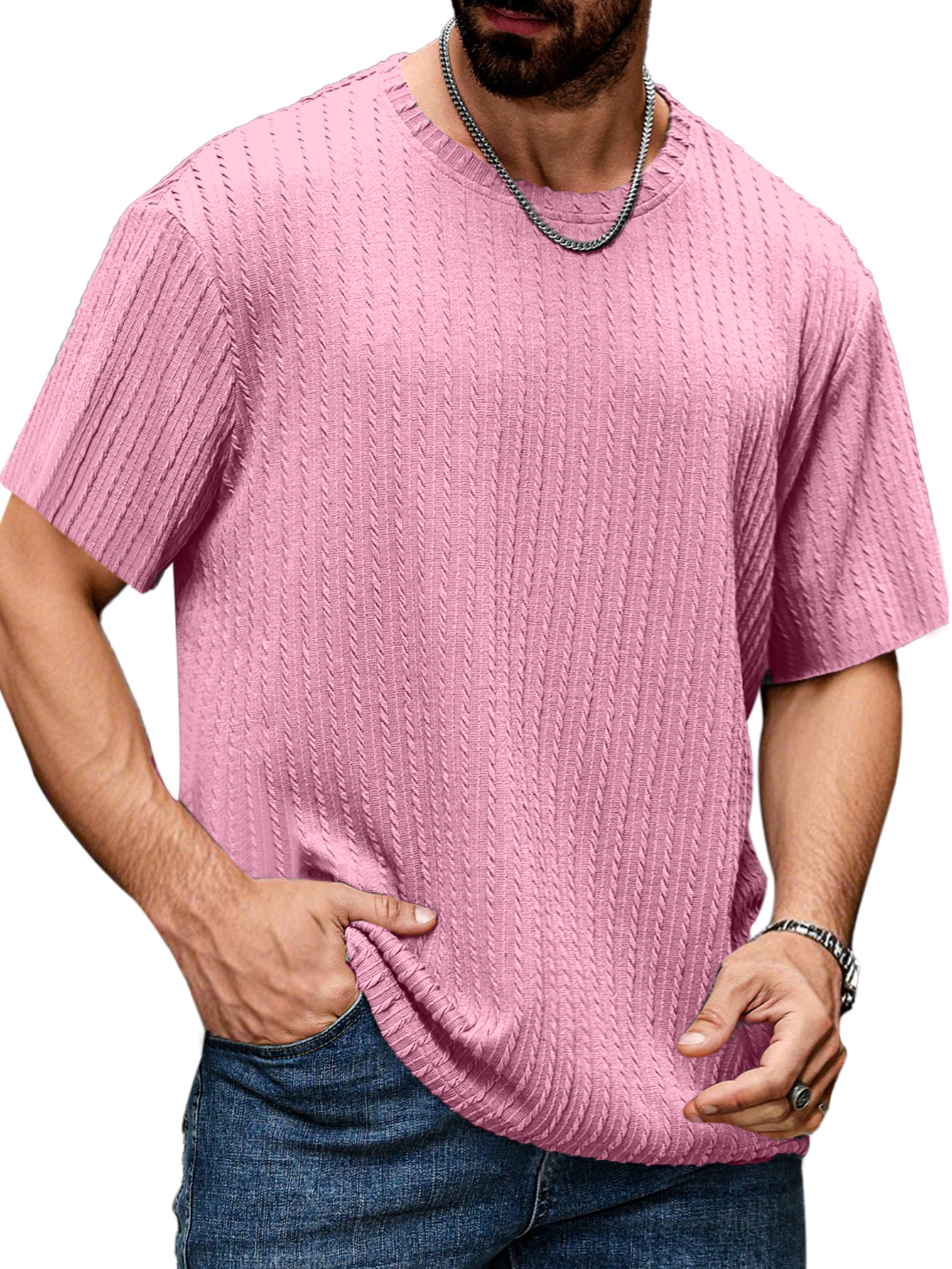 Men's Simple Daily Texture Short Sleeve Round Neck T-shirt