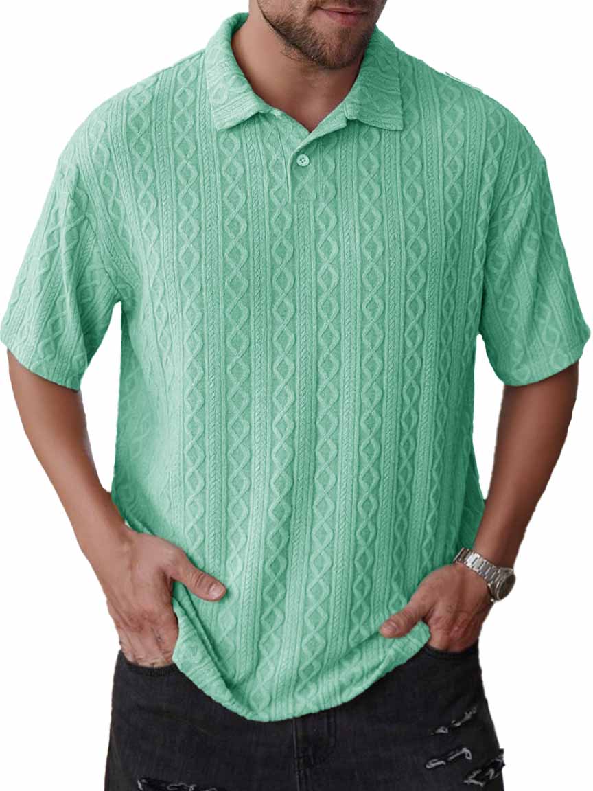 Men's Fashion Daily Casual Jacquard Fabric Lapel Short-sleeved Polo Shirt