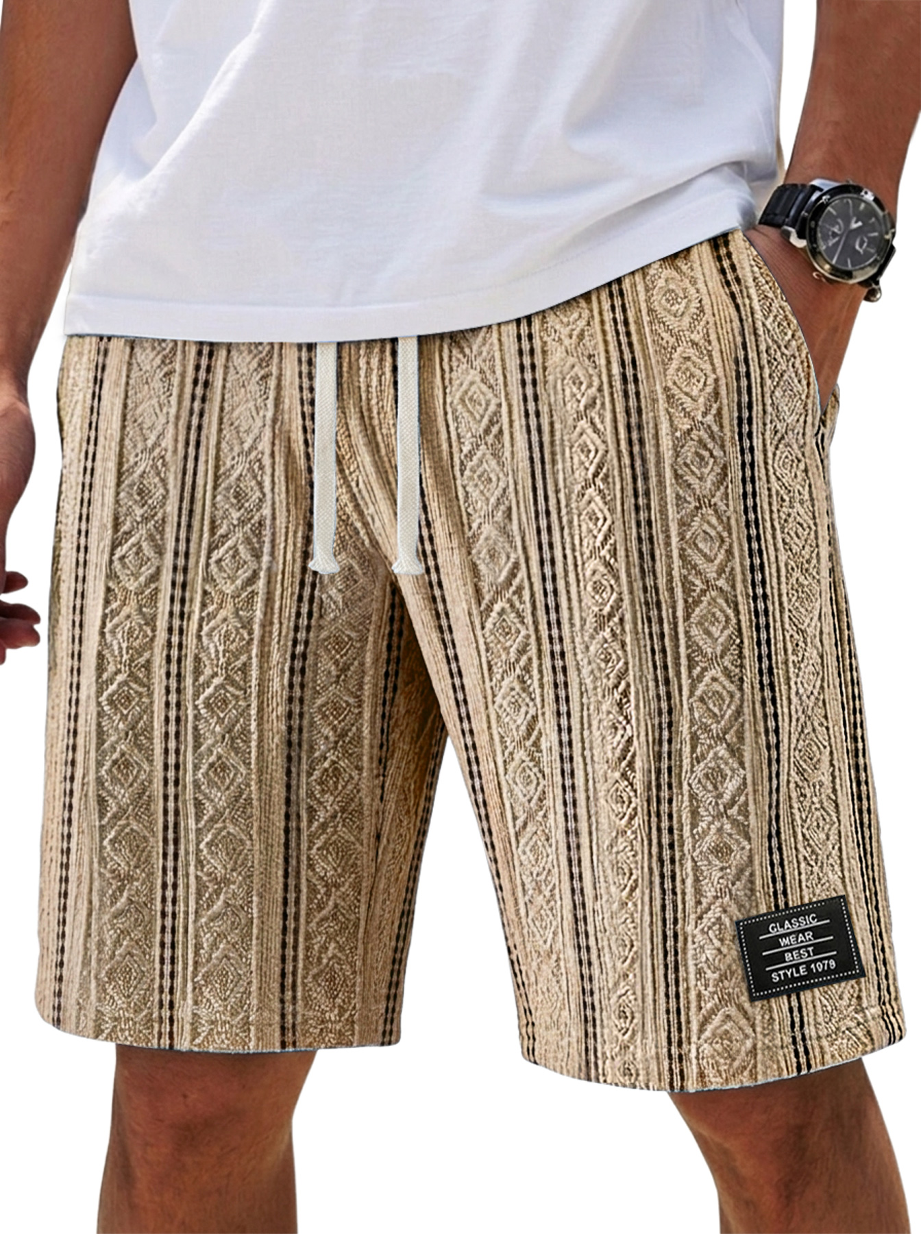 Men's Casual Textured Embroidered Logo Loose Comfort Shorts