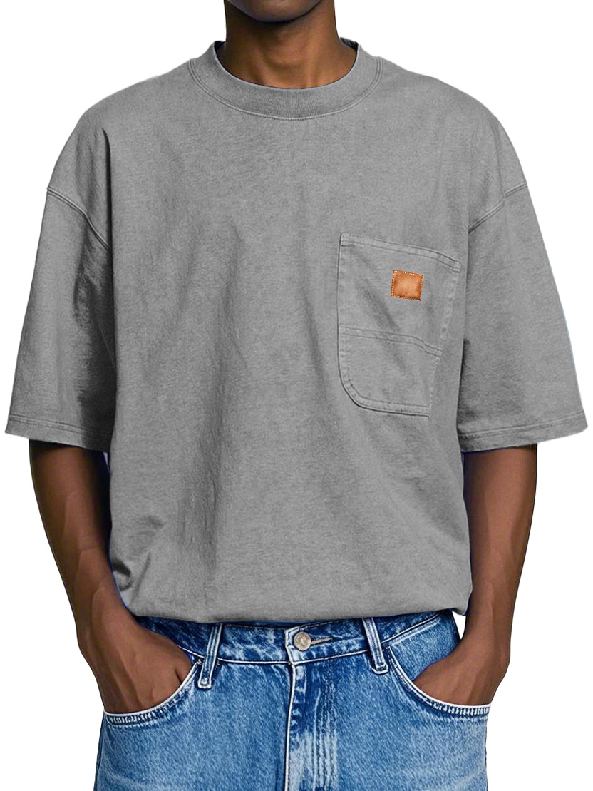 Men's Retro Round Neck Pocket Casual Workwear Short Sleeve T-Shirt