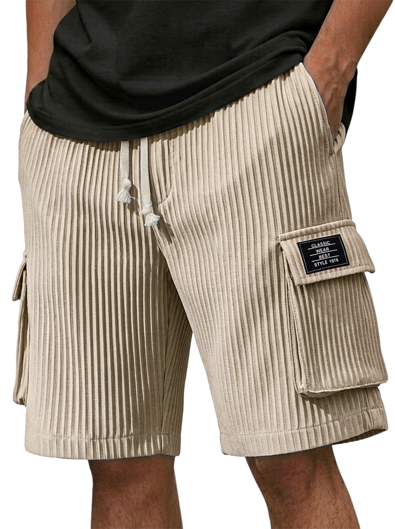 Men's Textured Multi-Pocket Casual Utility Shorts with Embroidered Logo
