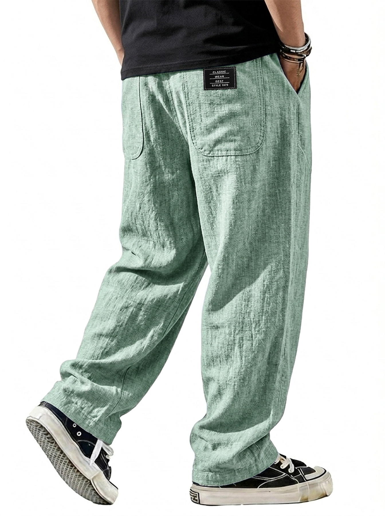 Men's Breathable Cotton-Linen Casual Trousers with Embroidered Logo