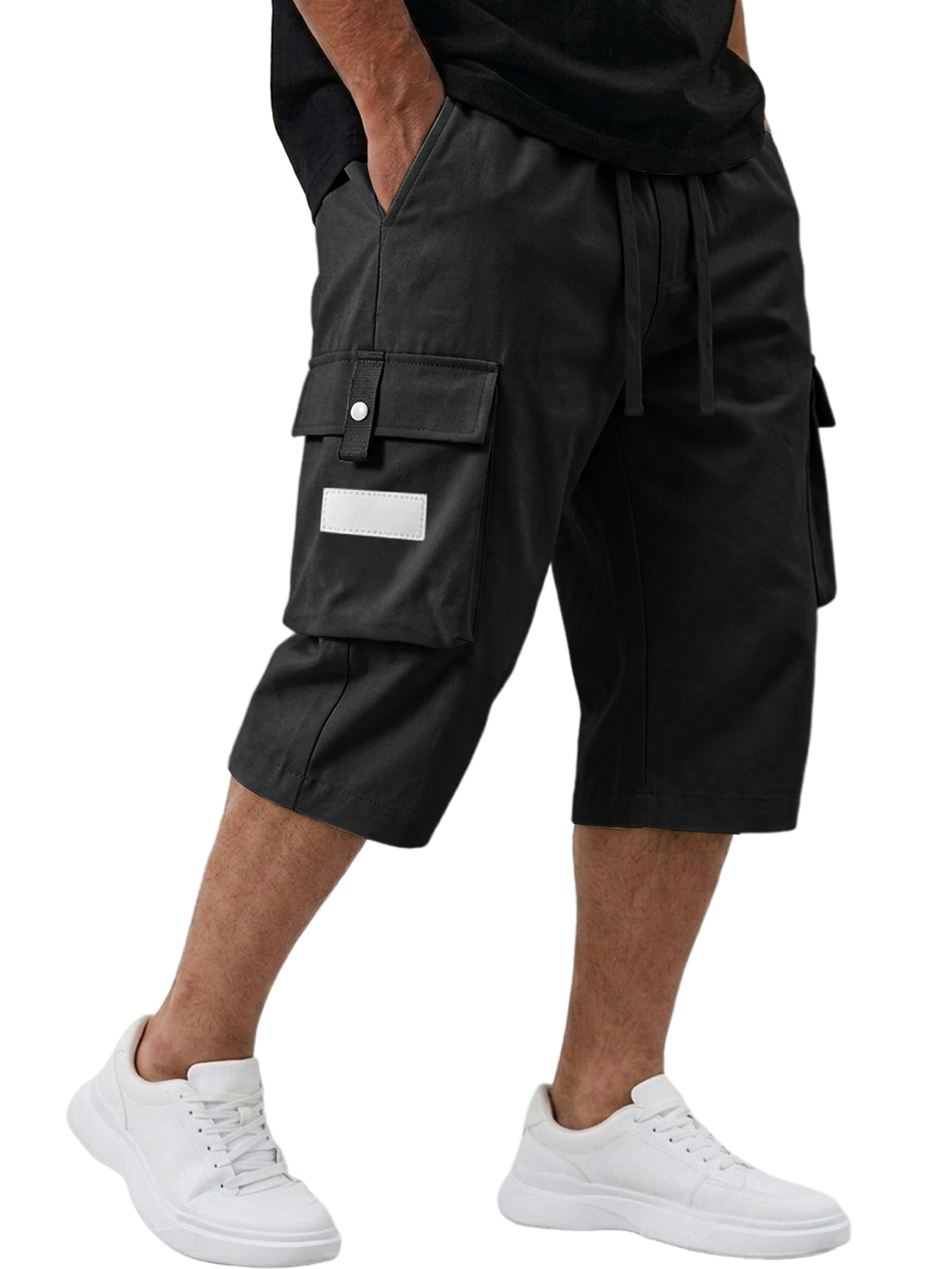 Men's Casual Multi-pocket Embroidered Logo Capri Cargo Shorts