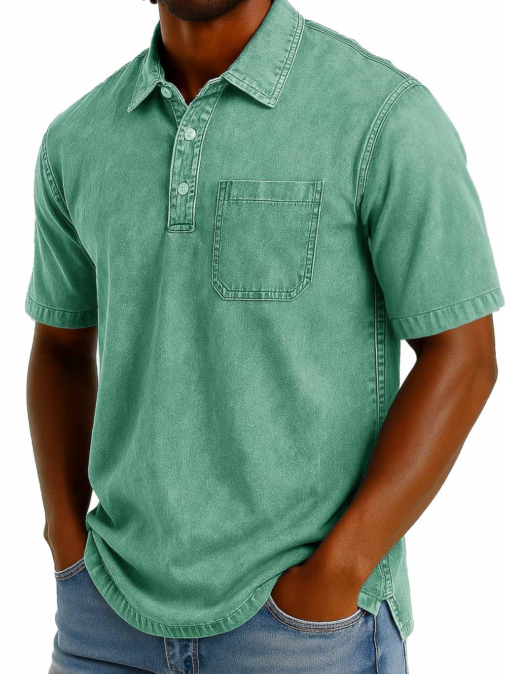 Men's Fashion Casual Retro Washed Short-sleeved Lapel Pocket Polo Shirt