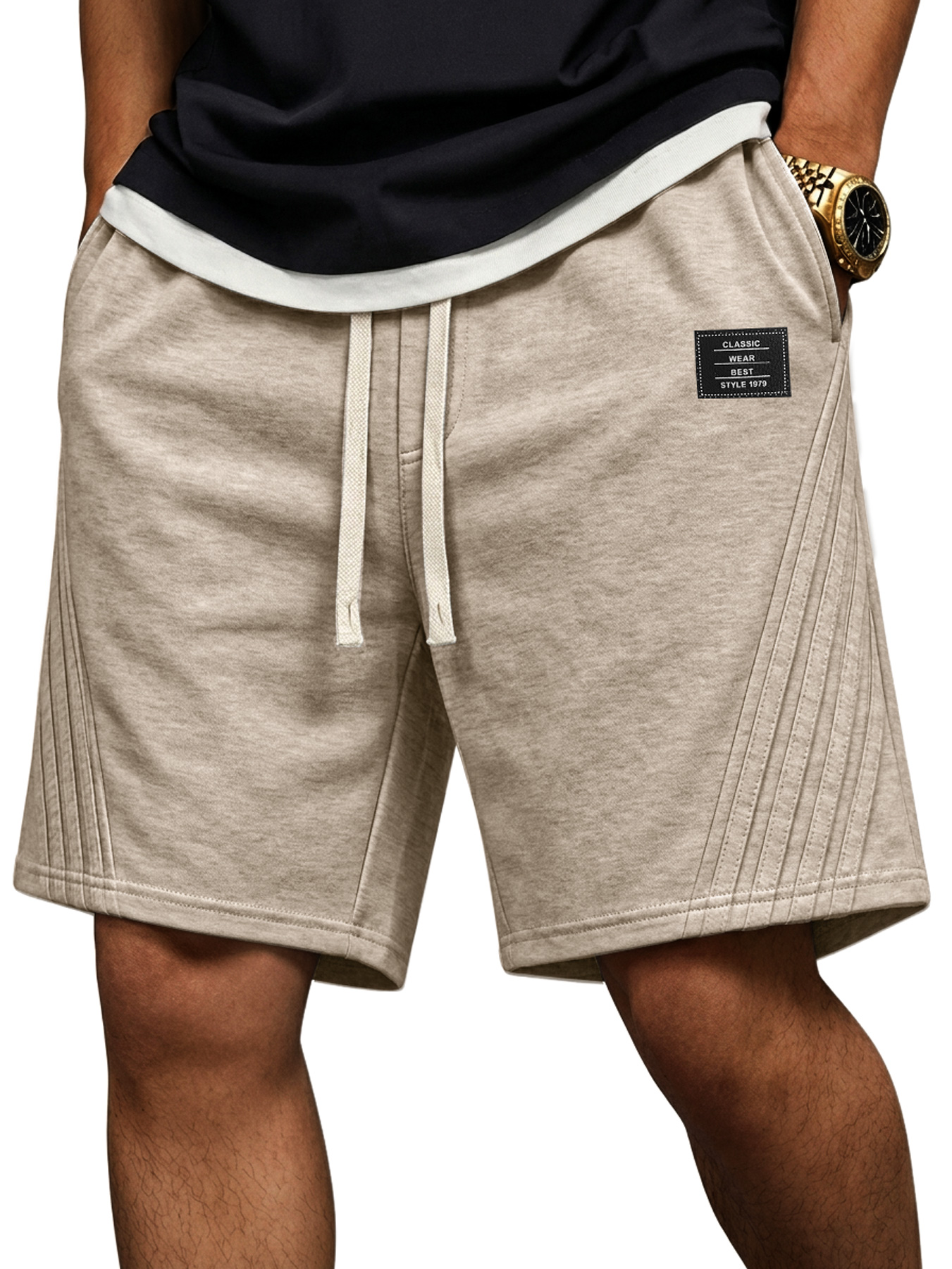 Men's Casual Loose-fitting Shorts With Diagonal Stripes And Embroidered Logo On The Side