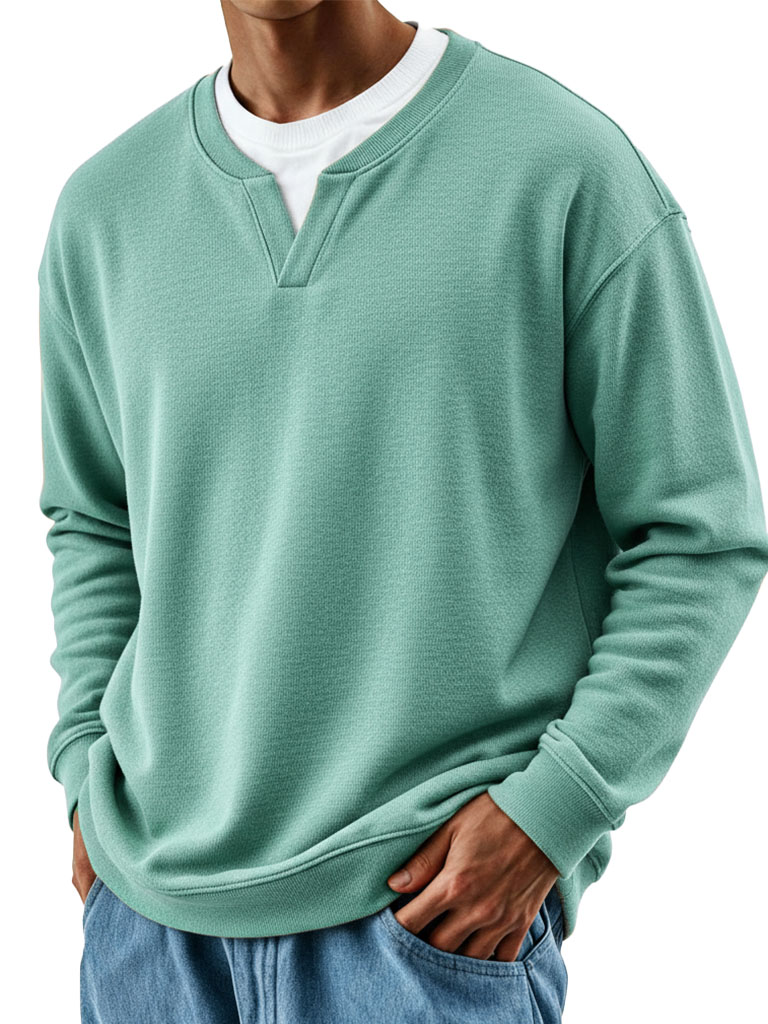 Men's Stylish Casual Retro V-neck Loose-fitting Long-sleeved Sweatshirt