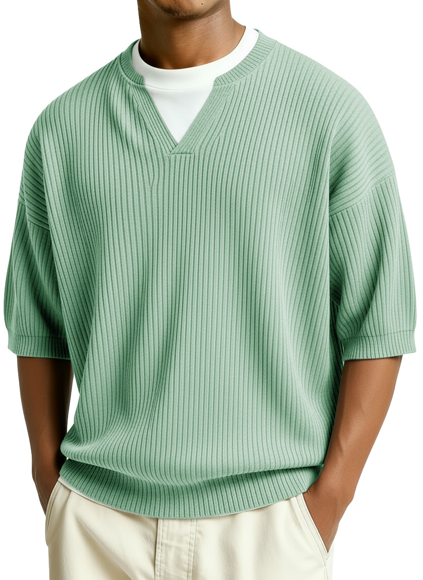 Men's Fashion Casual Retro Faux Two-Piece V-Neck Short-Sleeve T-Shirt
