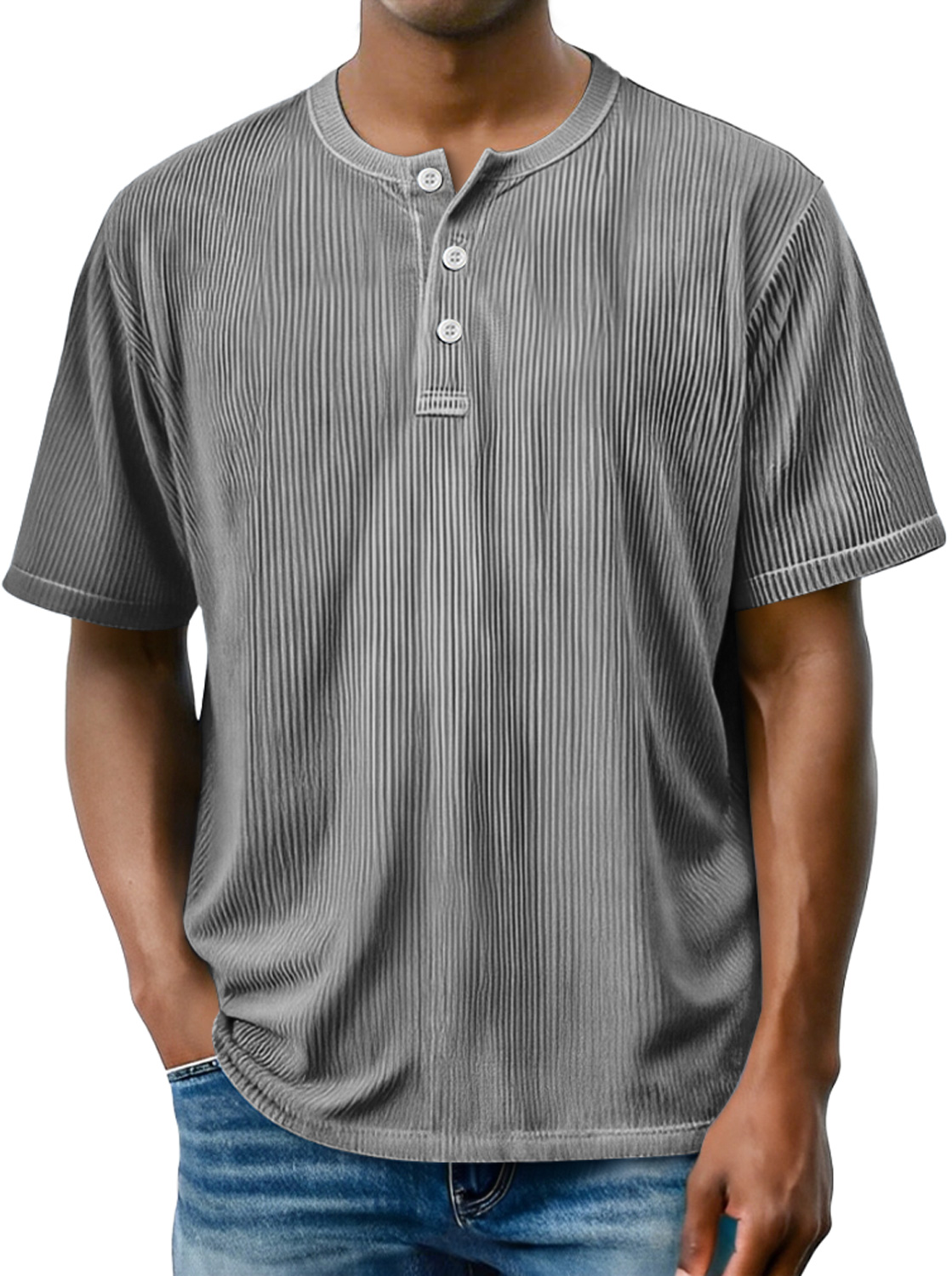 Men's Daily Striped Casual Comfort Short Sleeve Henley Shirt