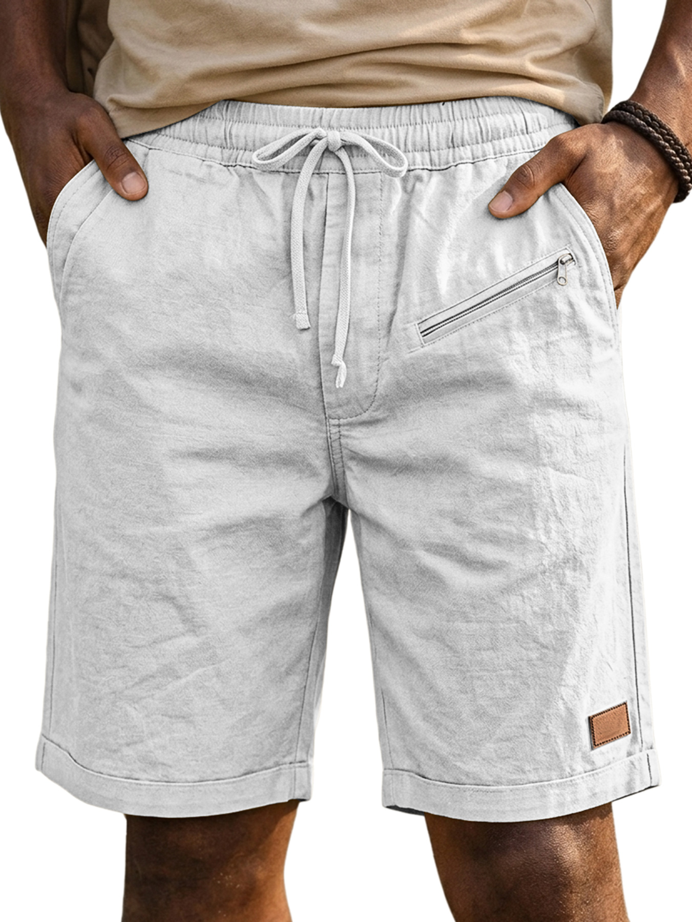 Men's 100% Cotton Casual Solid Color Shorts with Furnished Zipper Design