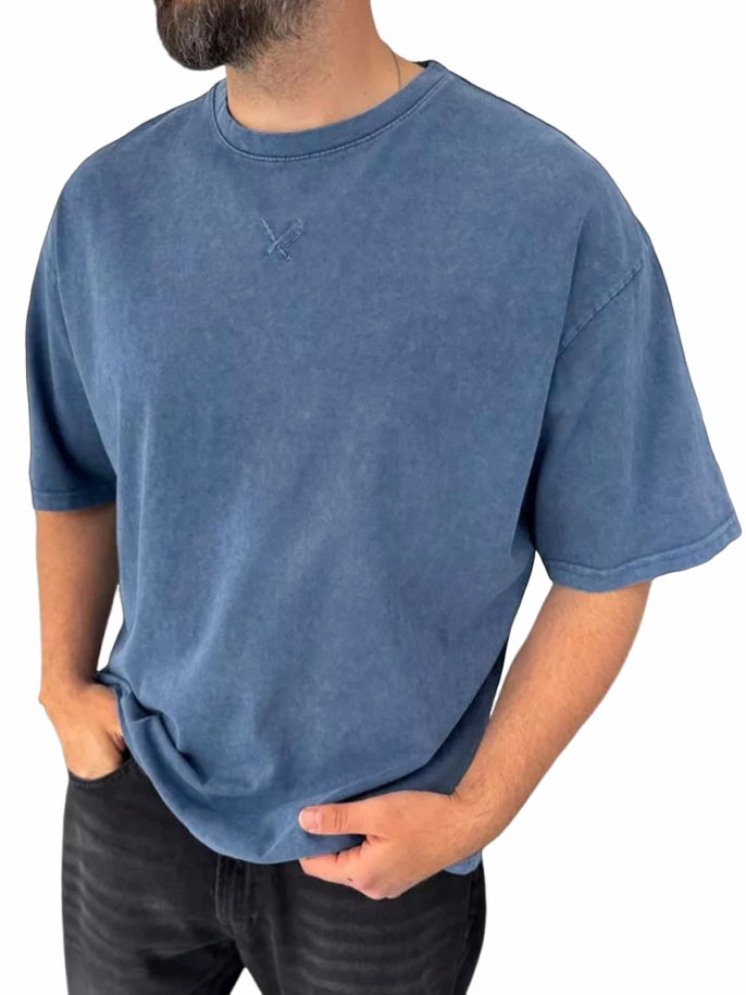 Men's Pure Cotton Washed And Distressed Retro Fashion Short-sleeved T-shirt