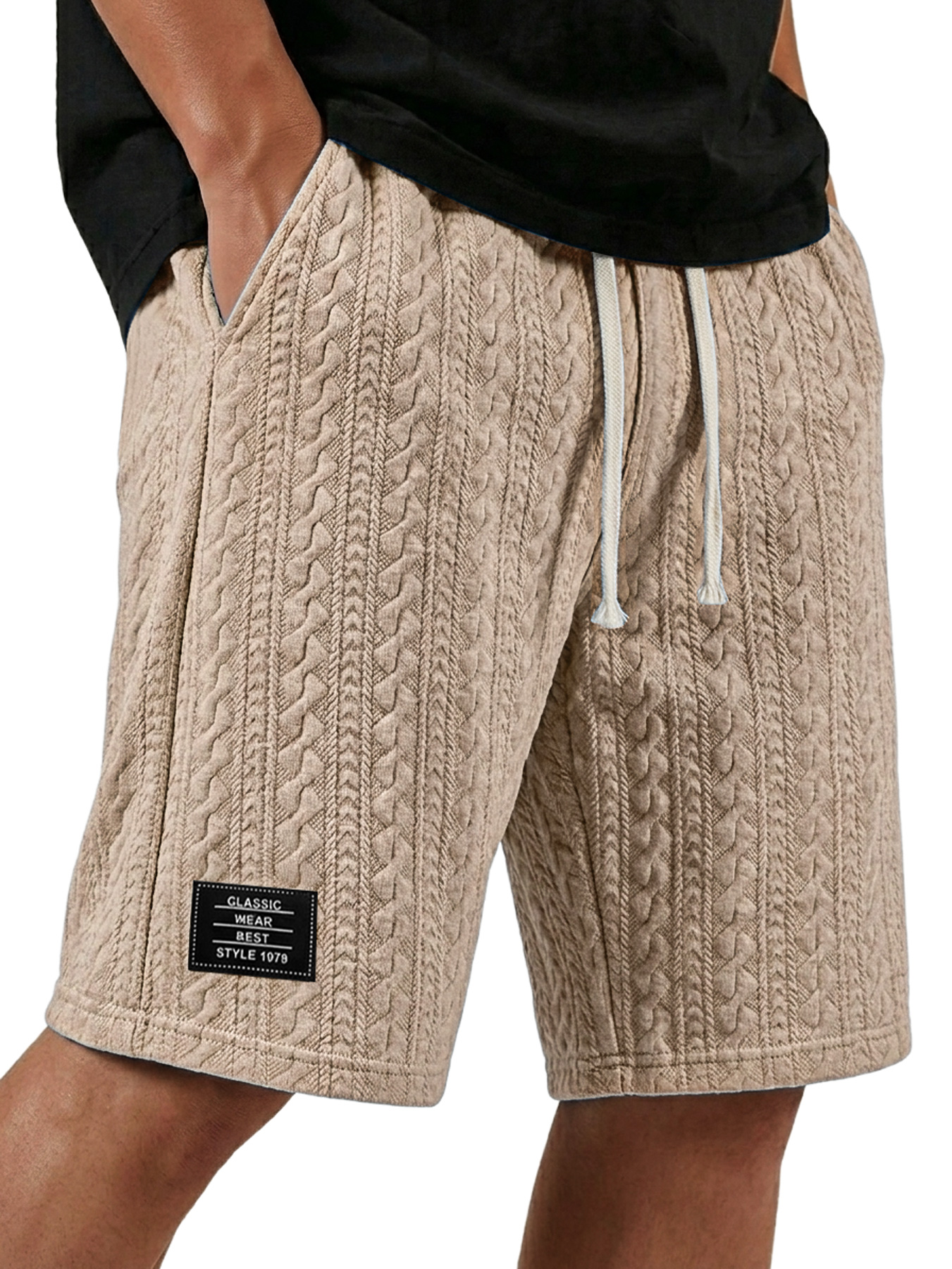 Men's Textured Embroidered Logo Casual Loose Comfort Shorts