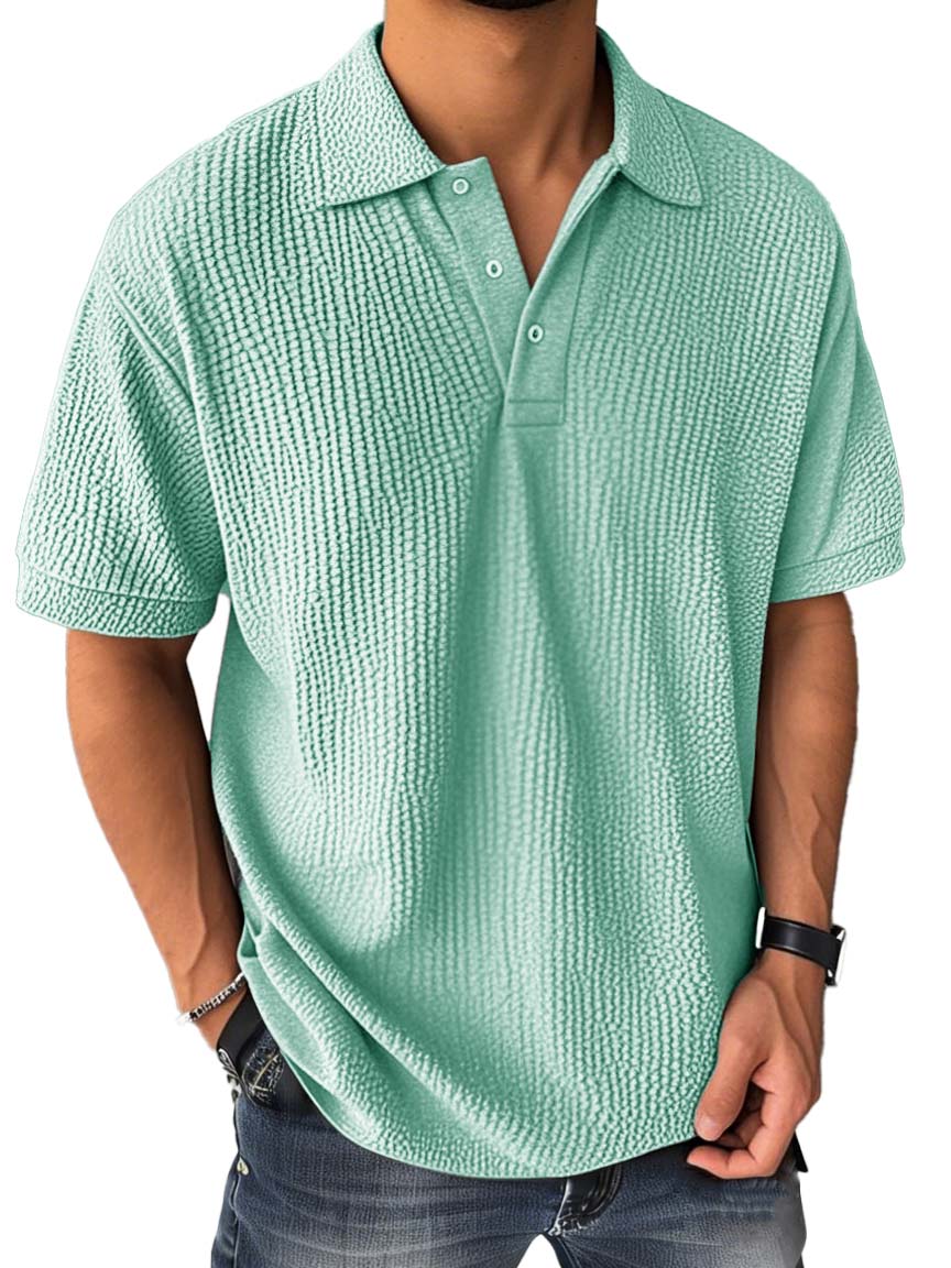 Men's Fashion Casual Bubble Wrinkled Fabric Short-sleeved Polo Shirt