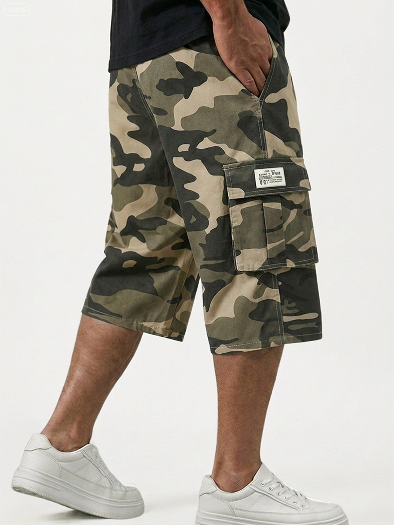 Men's Camouflage Multi-pocket Embroidered Logo Casual Work Shorts