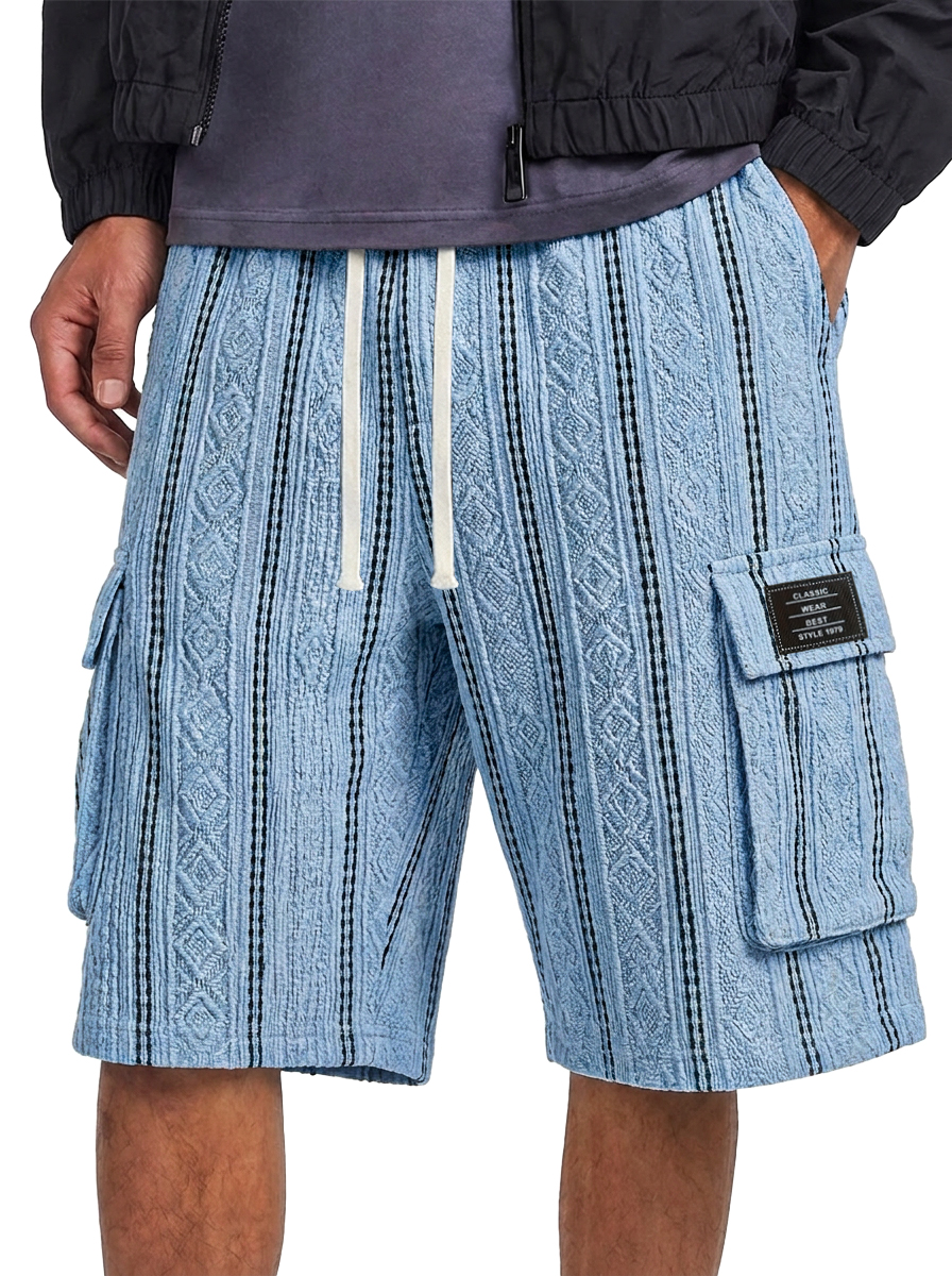 Men's Jacquard Textured Striped Multi Pocket Cargo Shorts