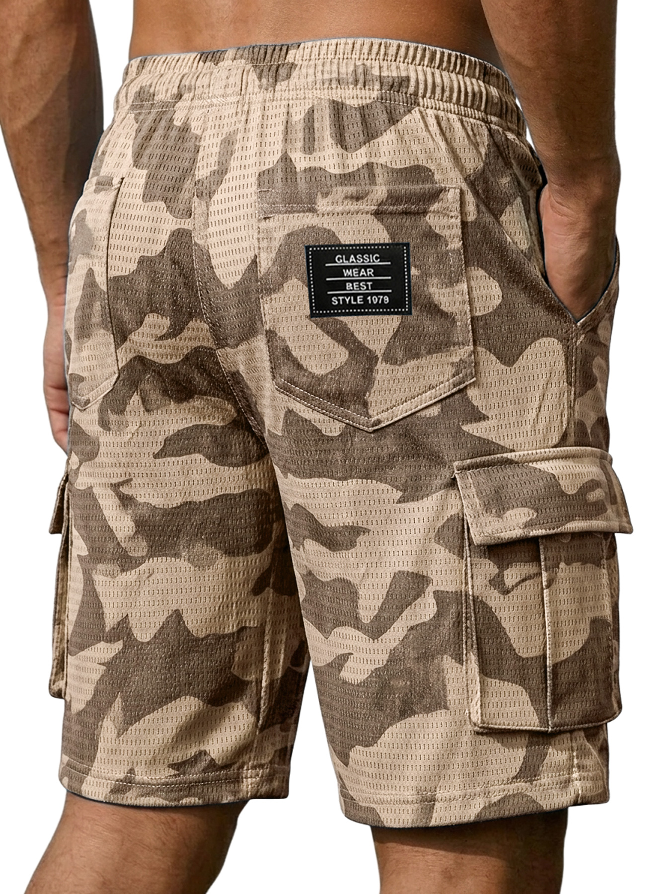 Men's Basic Mesh Camouflage Multi-pocket Casual Cargo Shorts